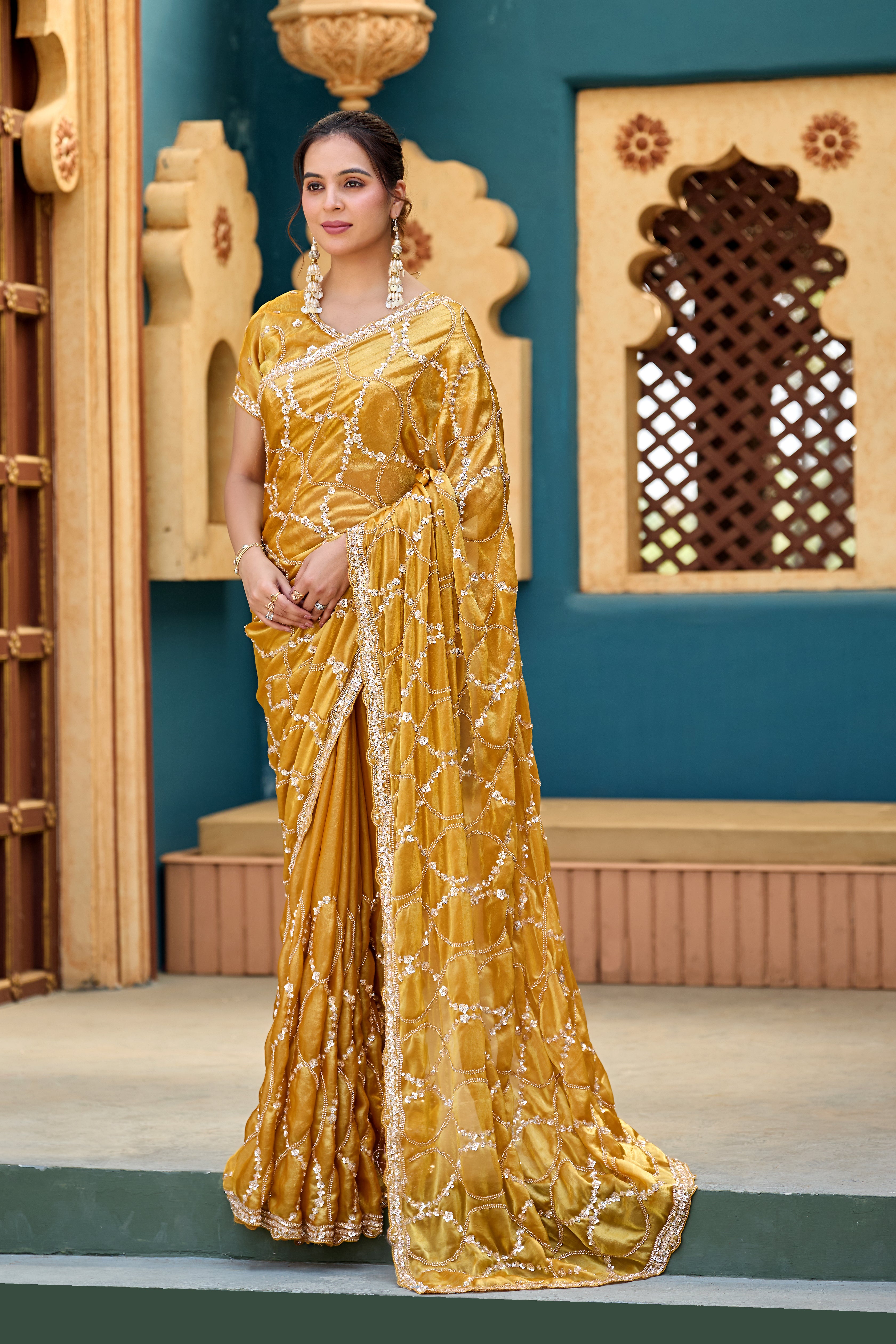 Chanda Saree – Sequin & Cutdana Jaal Work