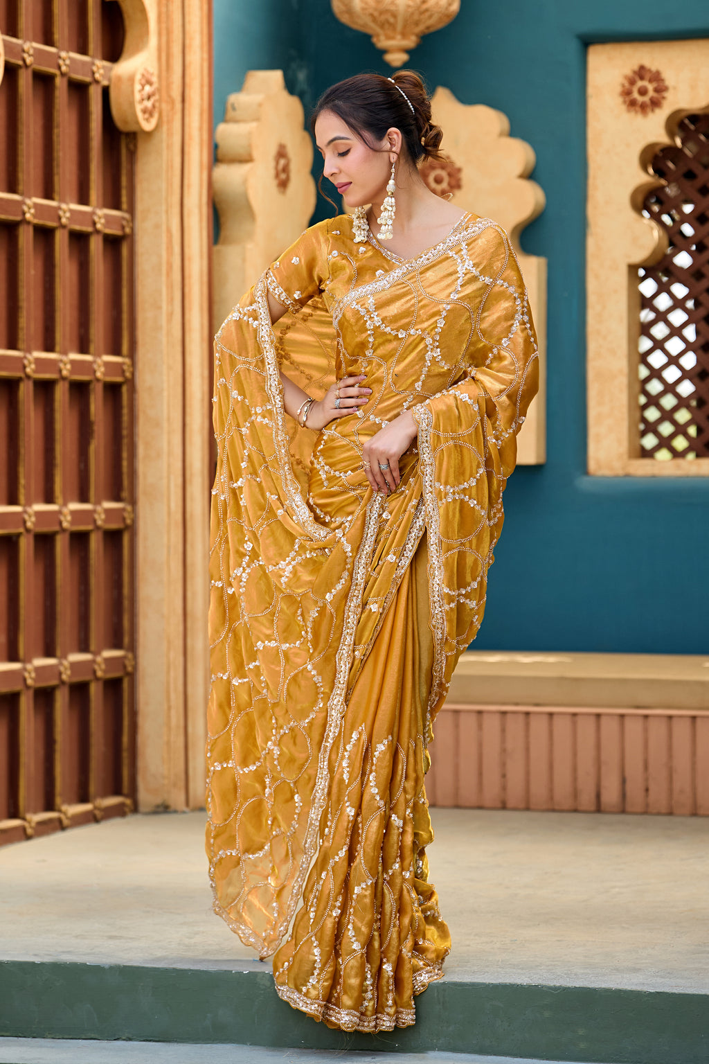 Chanda Saree – Sequin & Cutdana Jaal Work