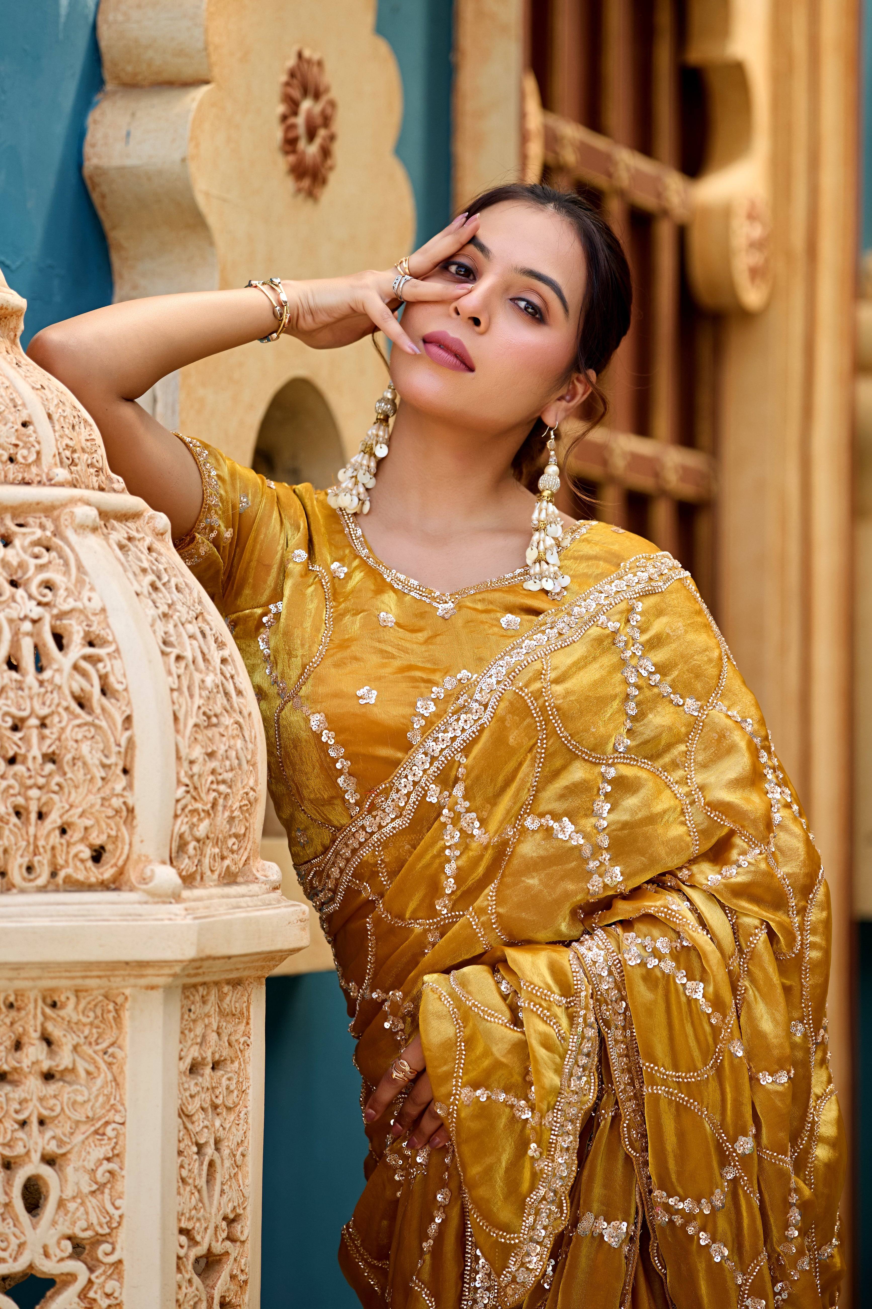 Chanda Saree – Sequin & Cutdana Jaal Work