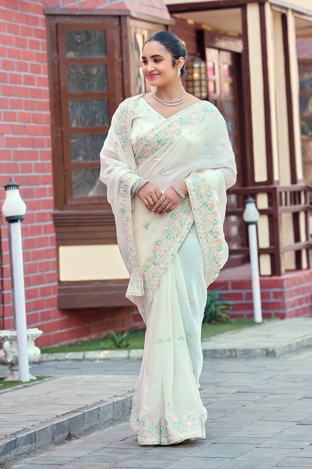 Yuvati Saree – Multicolor Floral Buti Embroidery | Festive & Wedding