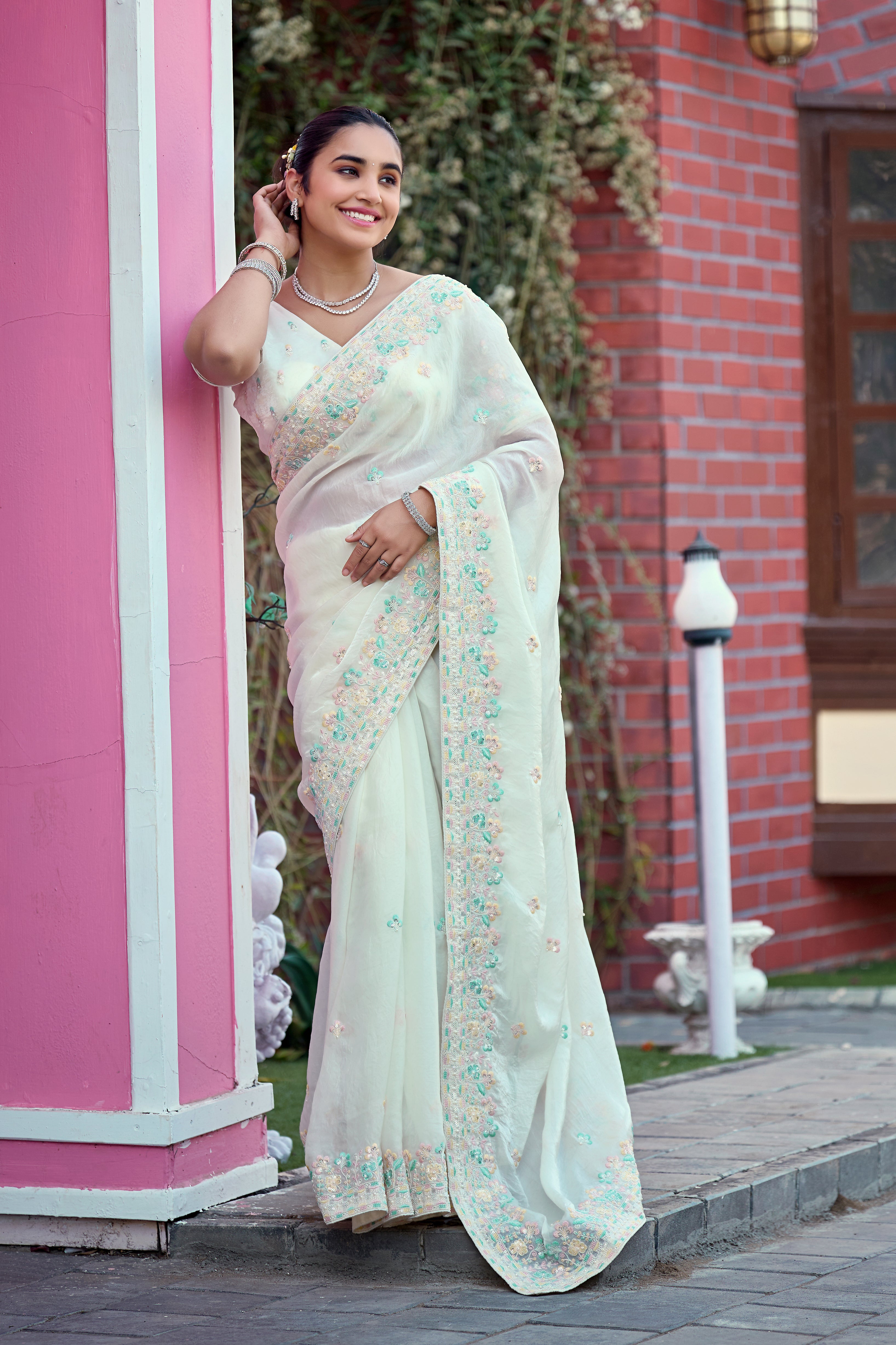 Yuvati Saree – Multicolor Floral Buti Embroidery | Festive & Wedding