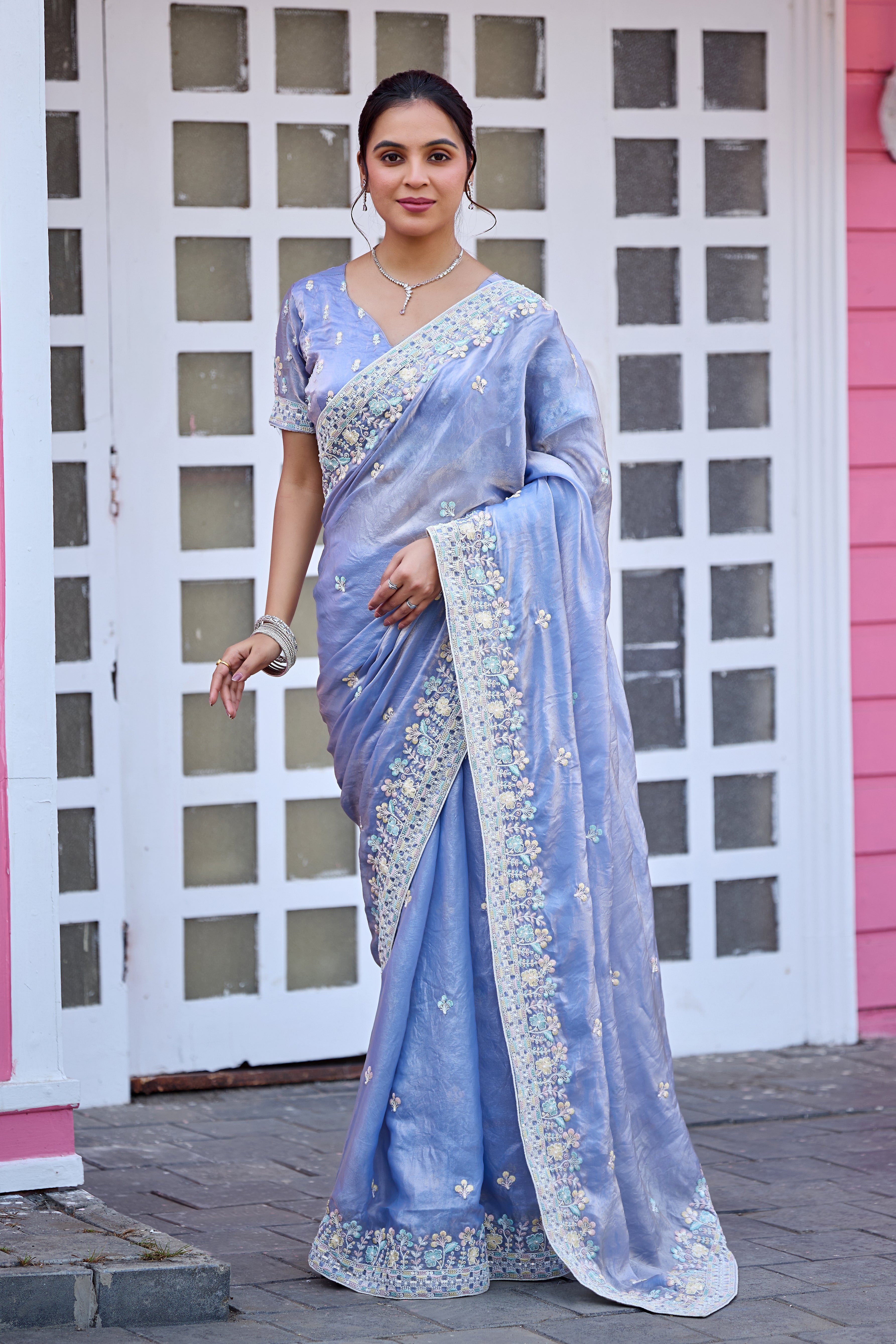 Yuvati Saree – Multicolor Floral Buti Embroidery | Festive & Wedding