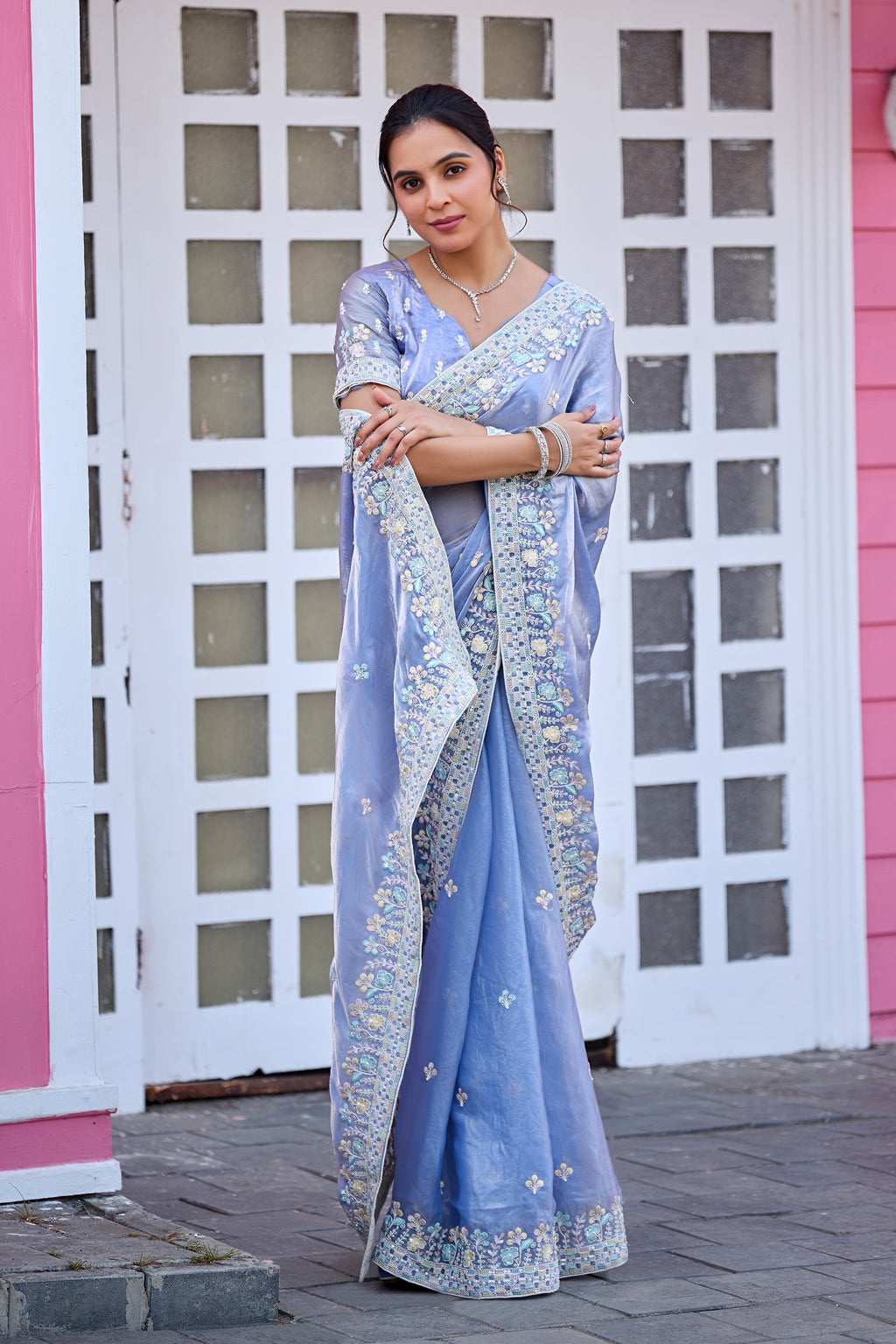 Yuvati Saree – Multicolor Floral Buti Embroidery | Festive & Wedding