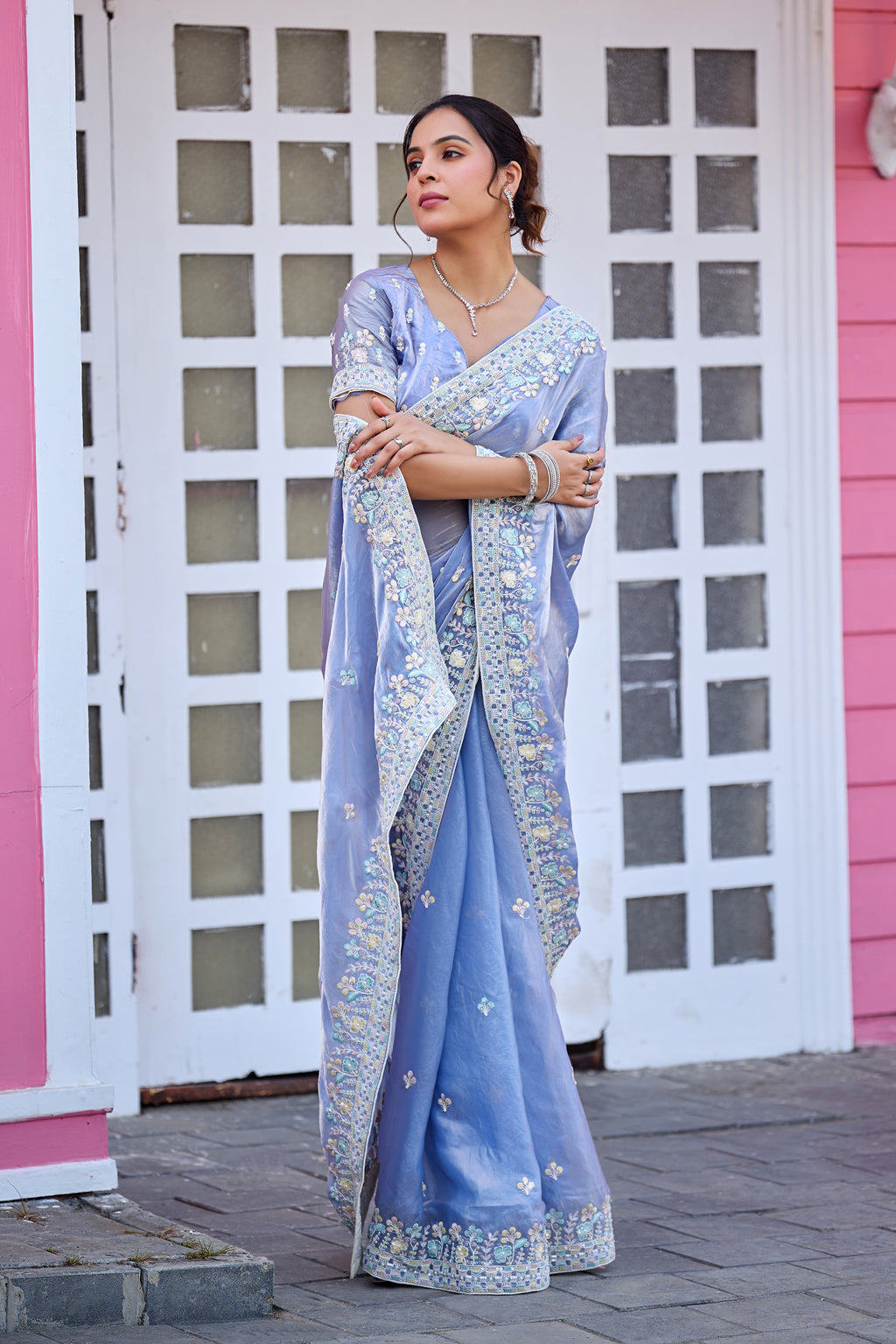 Yuvati Saree – Multicolor Floral Buti Embroidery | Festive & Wedding