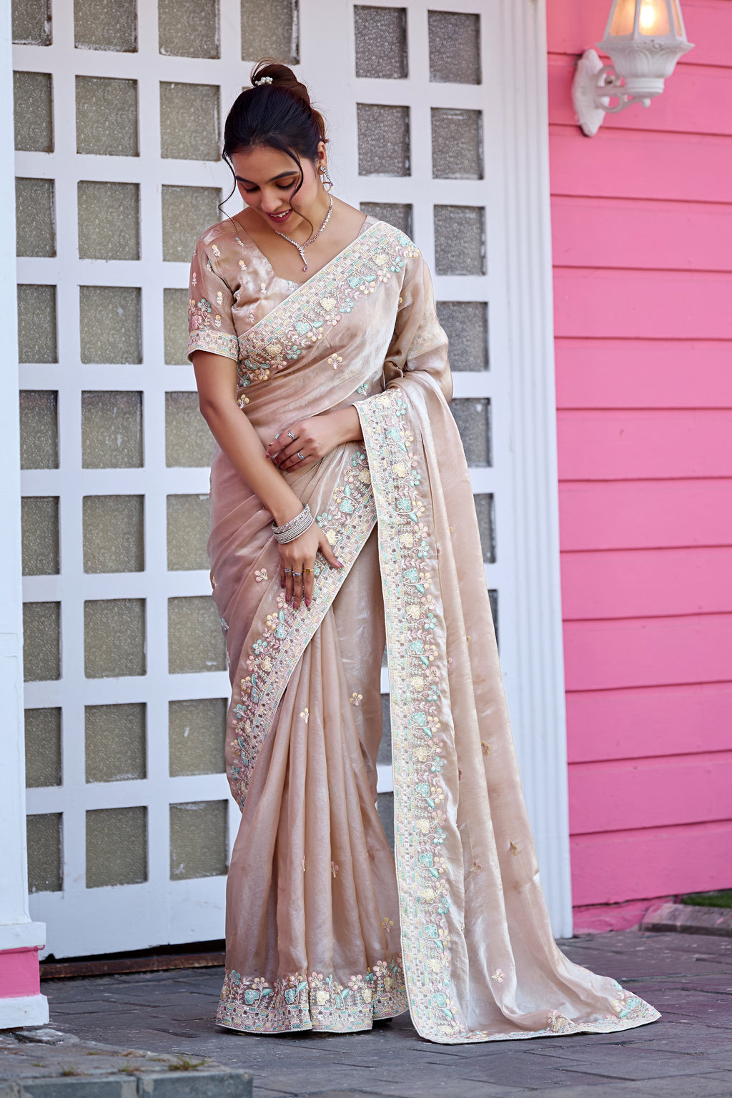 Yuvati Saree – Multicolor Floral Buti Embroidery | Festive & Wedding