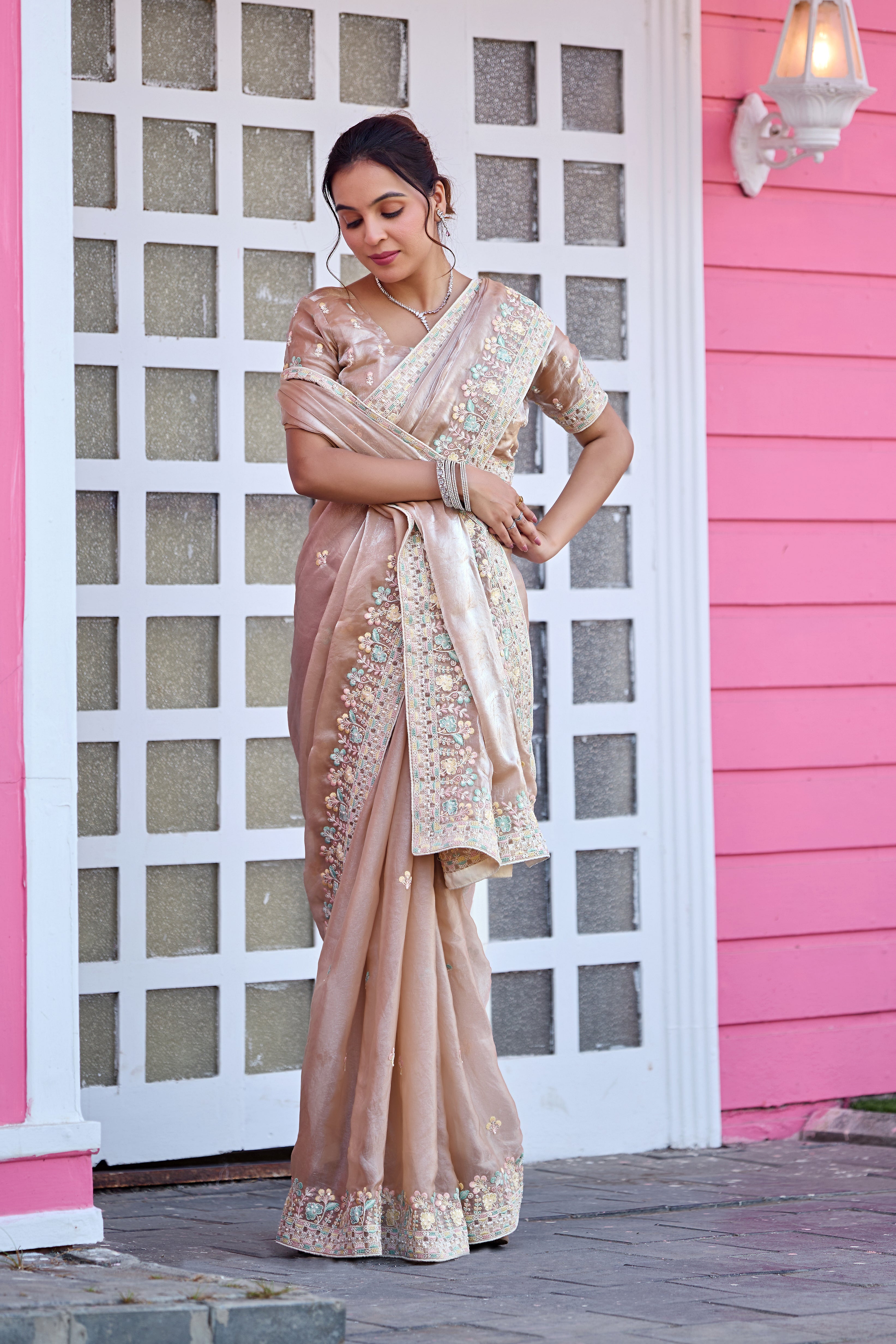 Yuvati Saree – Multicolor Floral Buti Embroidery | Festive & Wedding