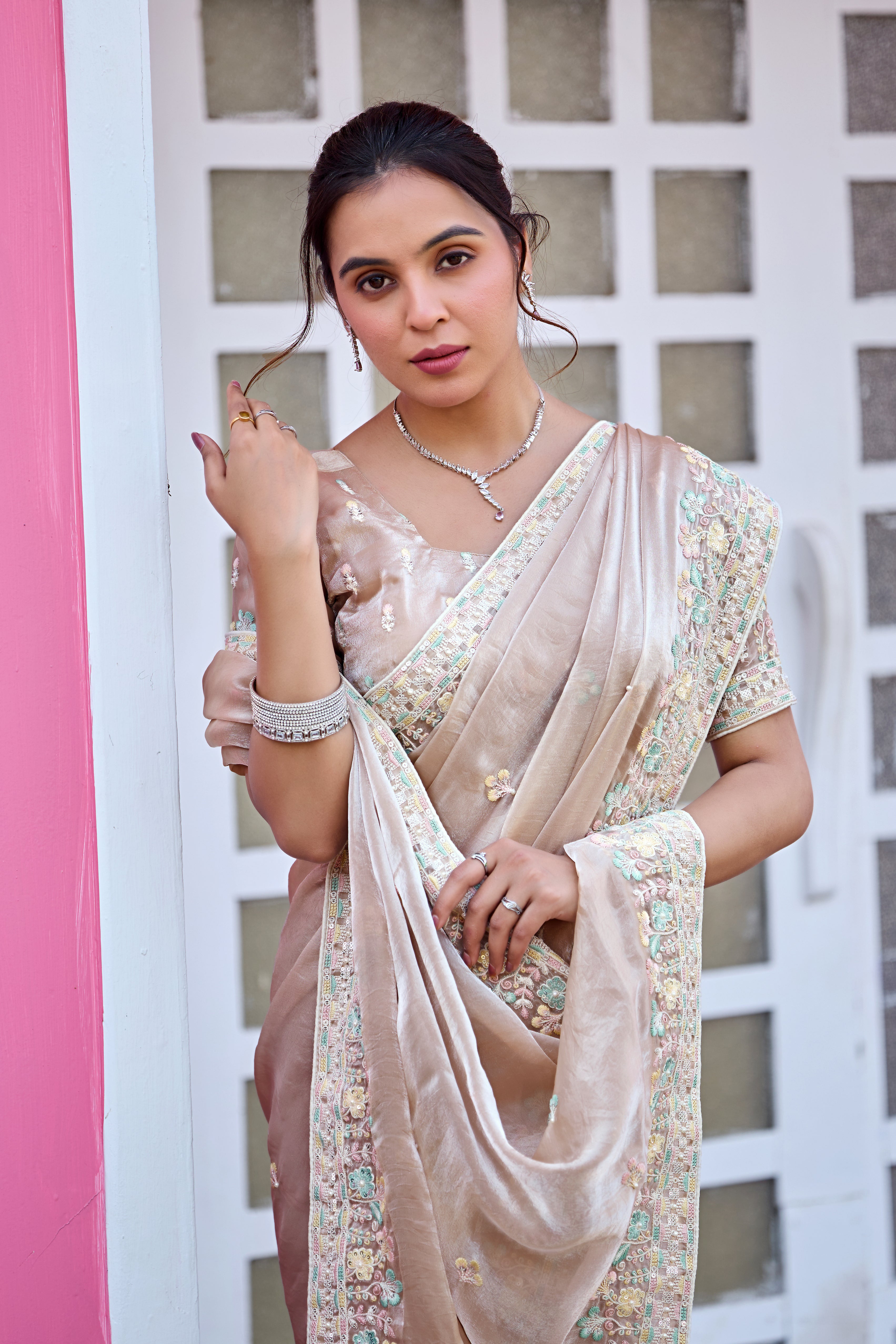 Yuvati Saree – Multicolor Floral Buti Embroidery | Festive & Wedding