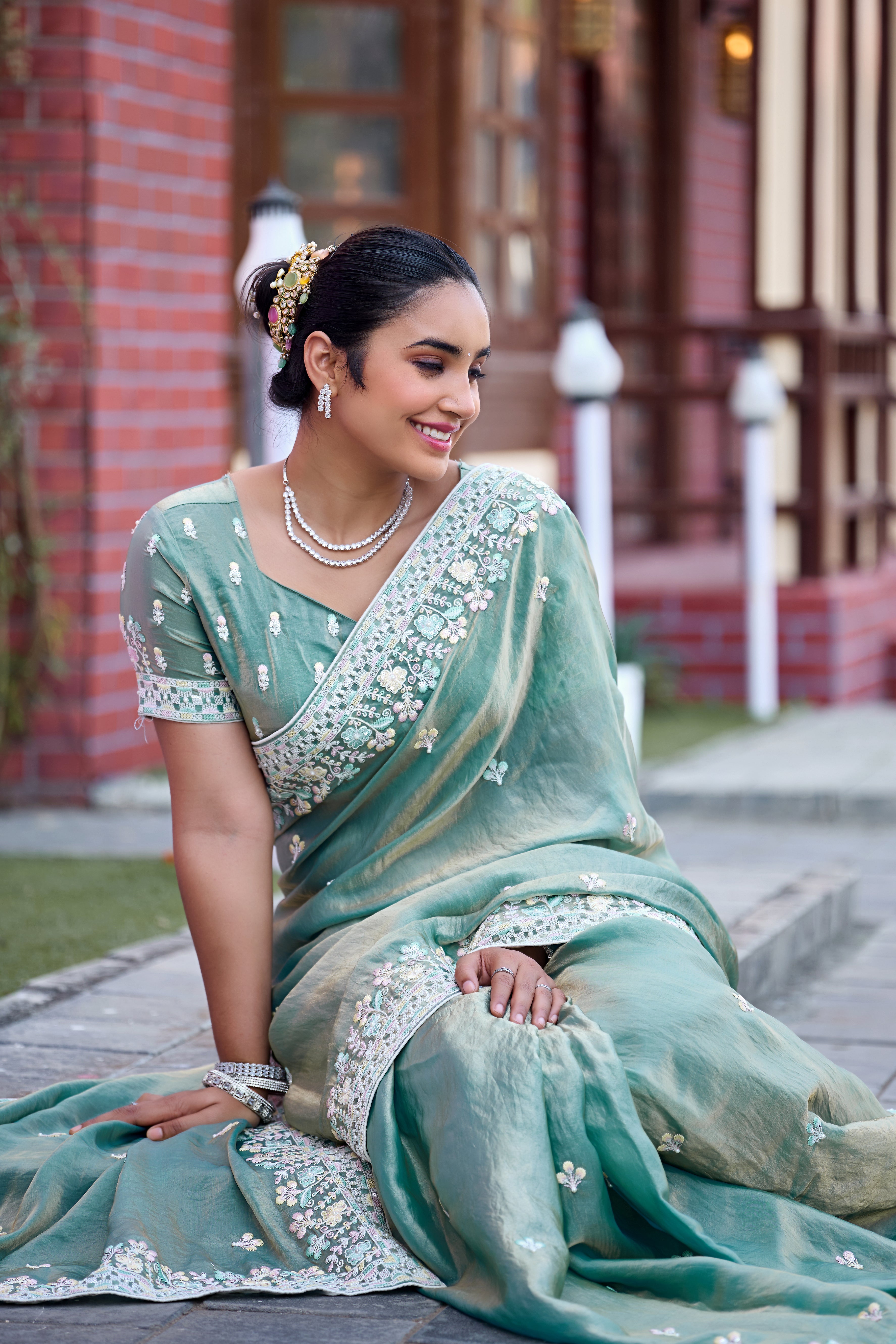 Yuvati Saree – Multicolor Floral Buti Embroidery | Festive & Wedding