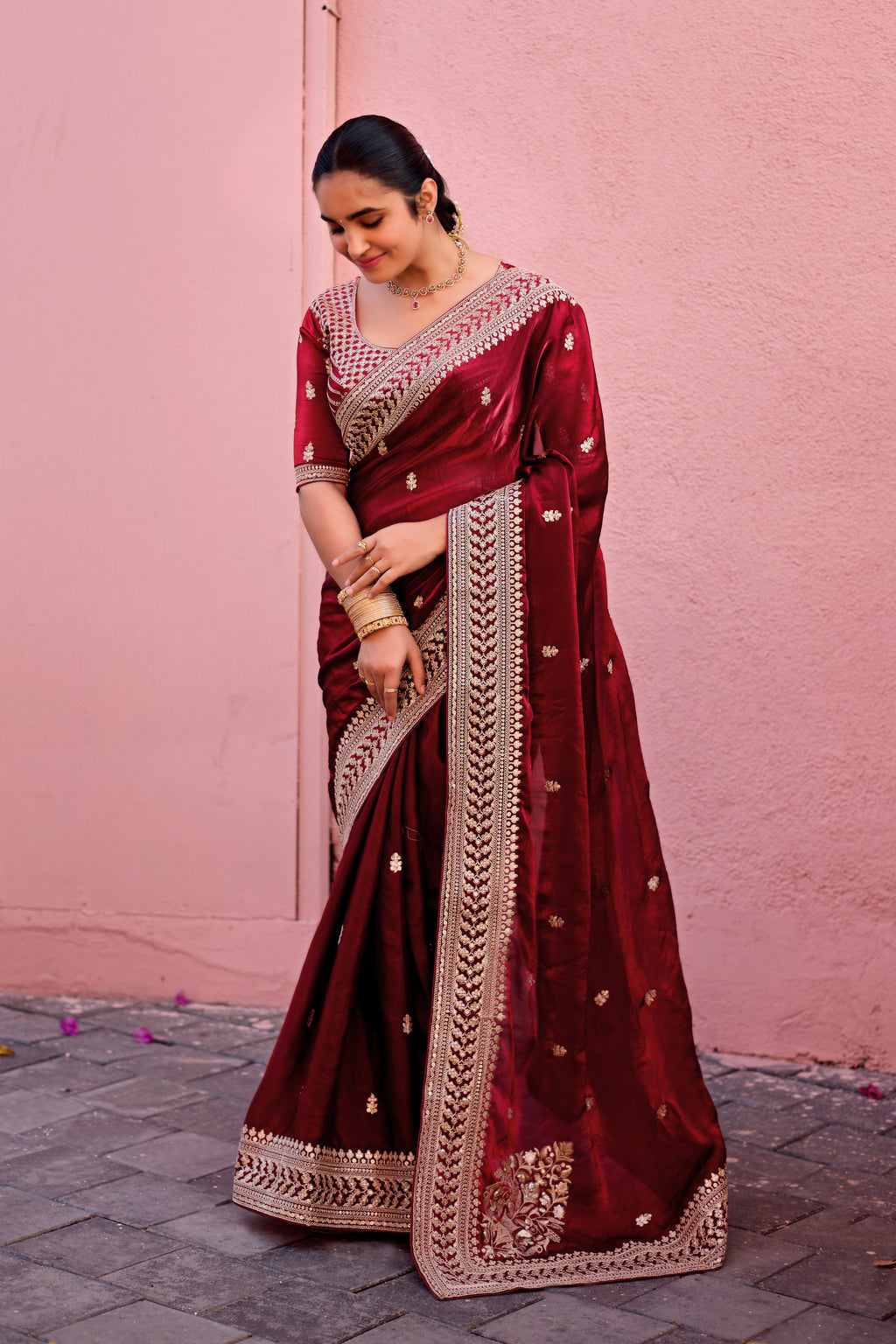 Devsena Saree – Royal Bridal Saree with Embroidered Waist Belt