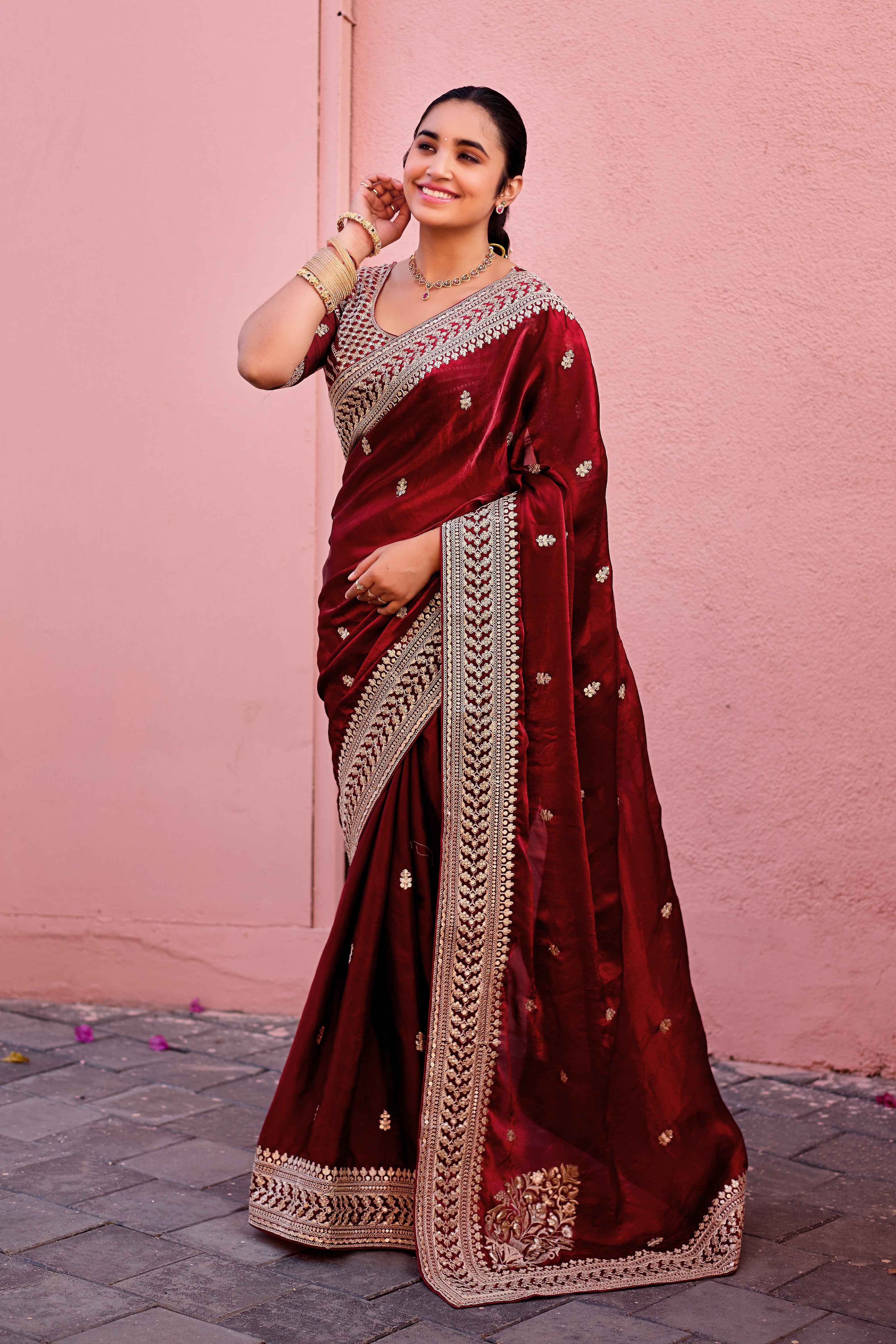Devsena Saree – Royal Bridal Saree with Embroidered Waist Belt