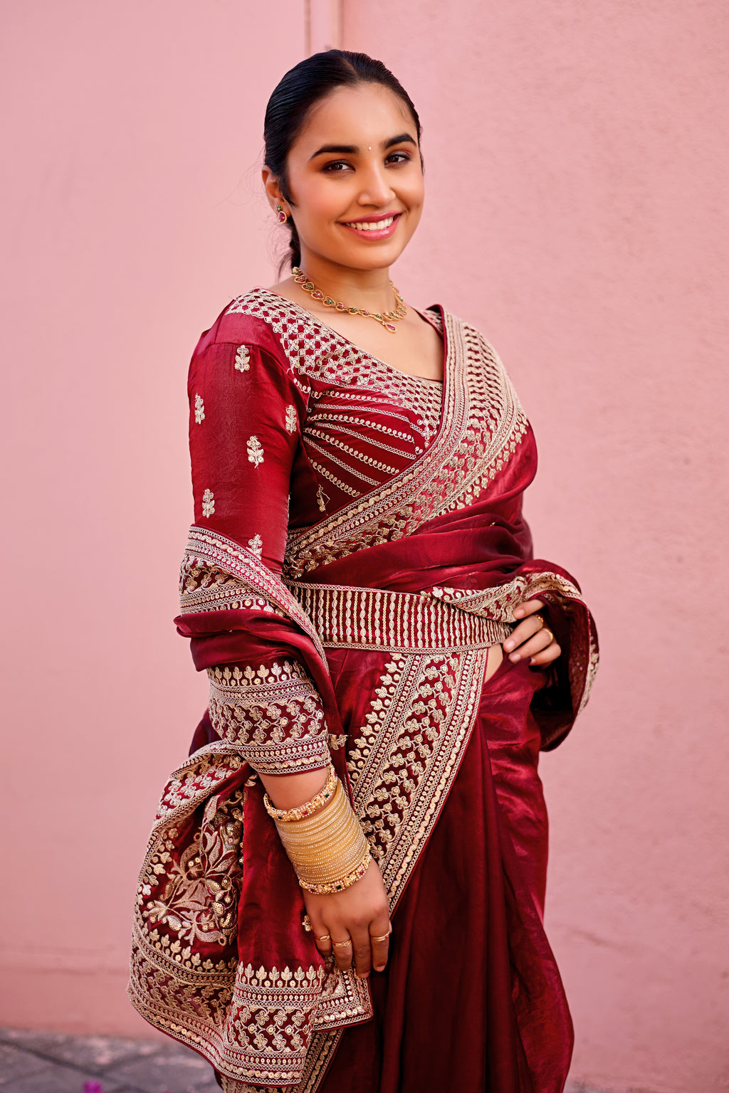 Devsena Saree – Royal Bridal Saree with Embroidered Waist Belt