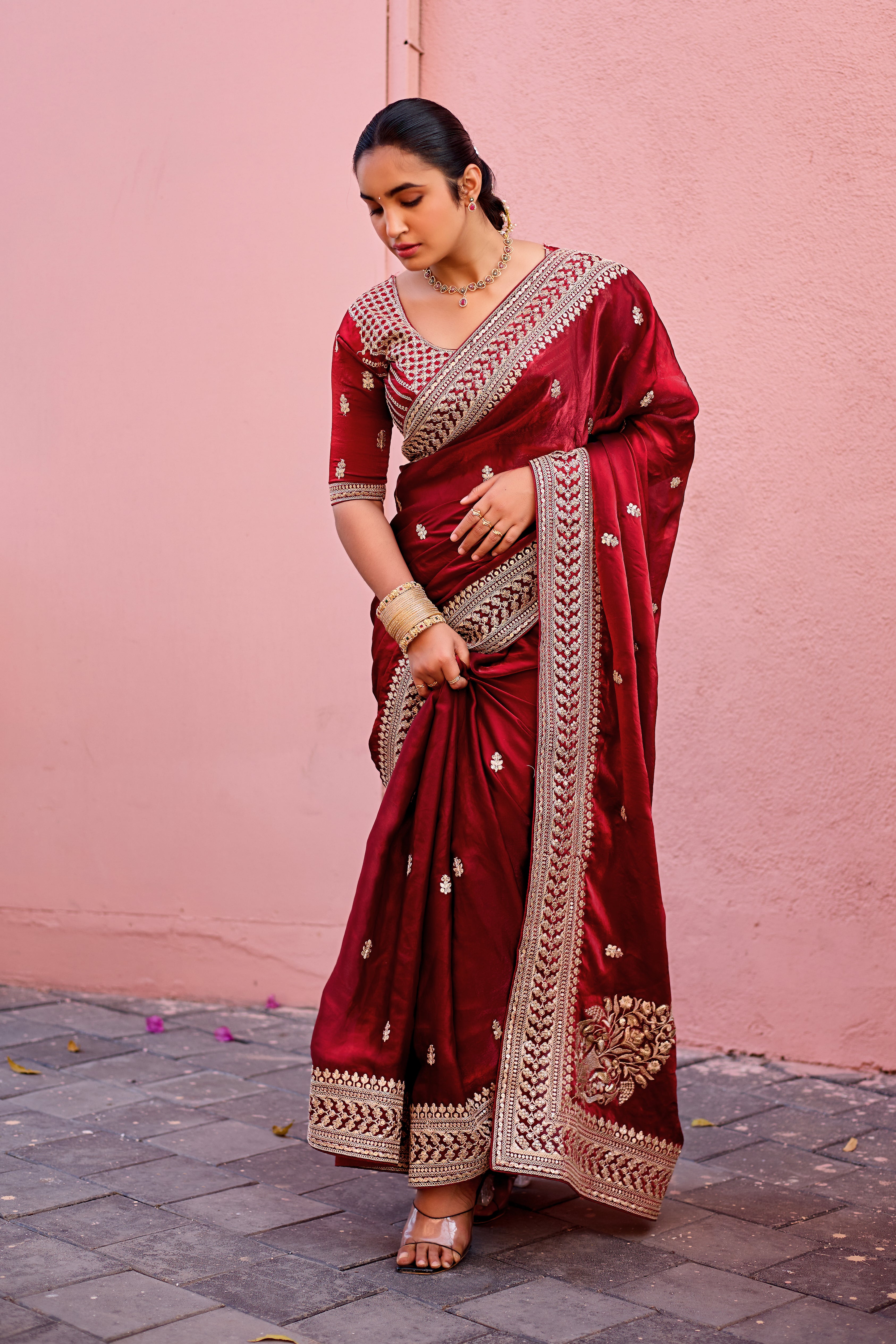 Devsena Saree – Royal Bridal Saree with Embroidered Waist Belt