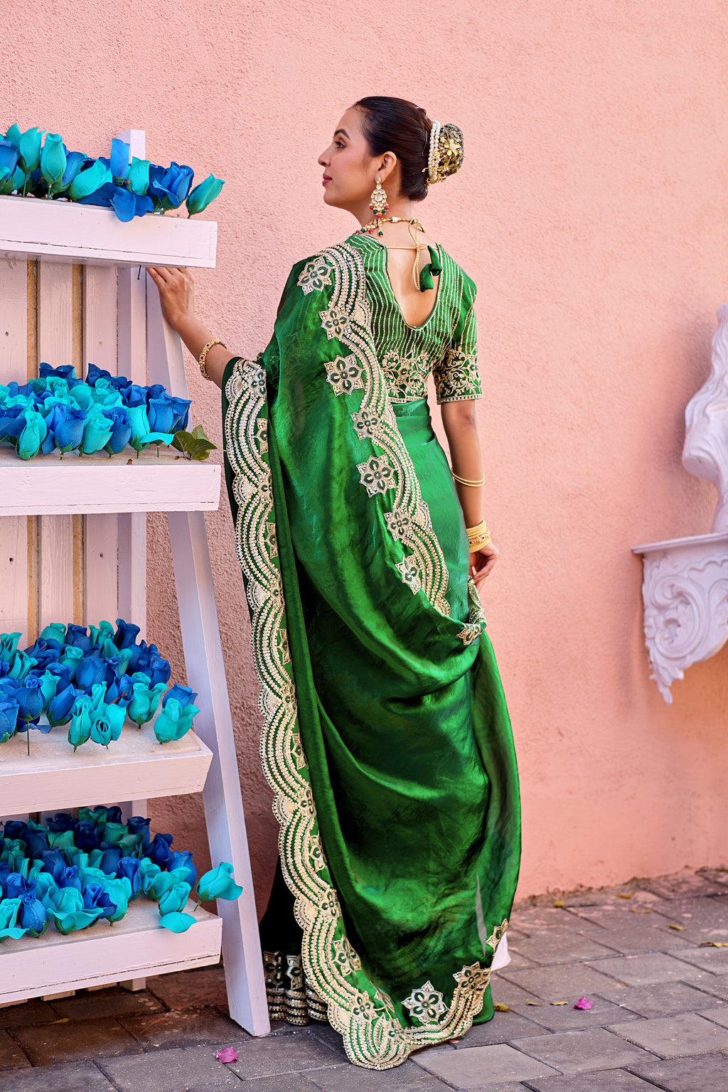 Kusum Saree – Grand Bridal Ensemble with Embroidered Kamarband | Fancy Satin