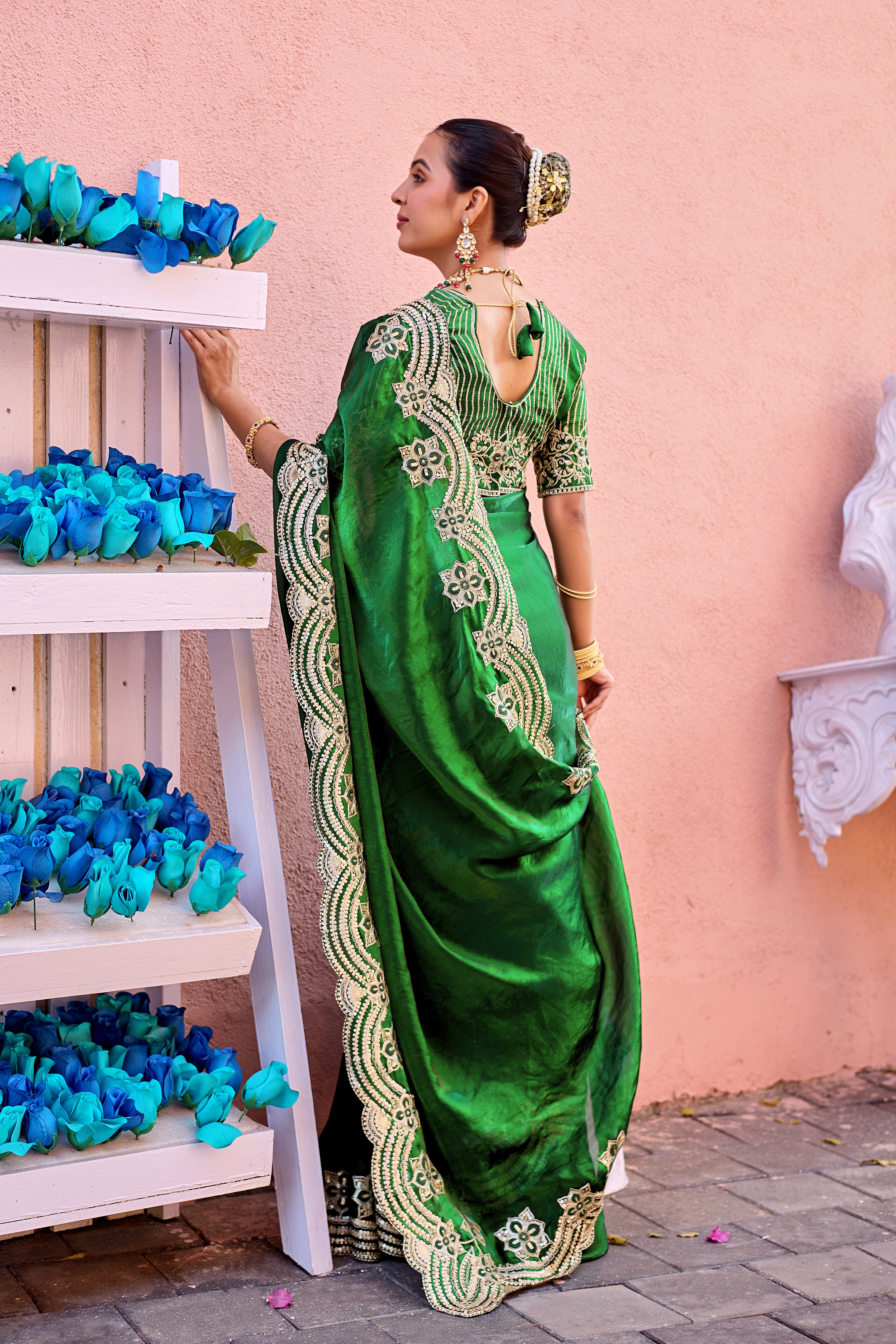 Kusum Saree – Grand Bridal Ensemble with Embroidered Kamarband | Fancy Satin