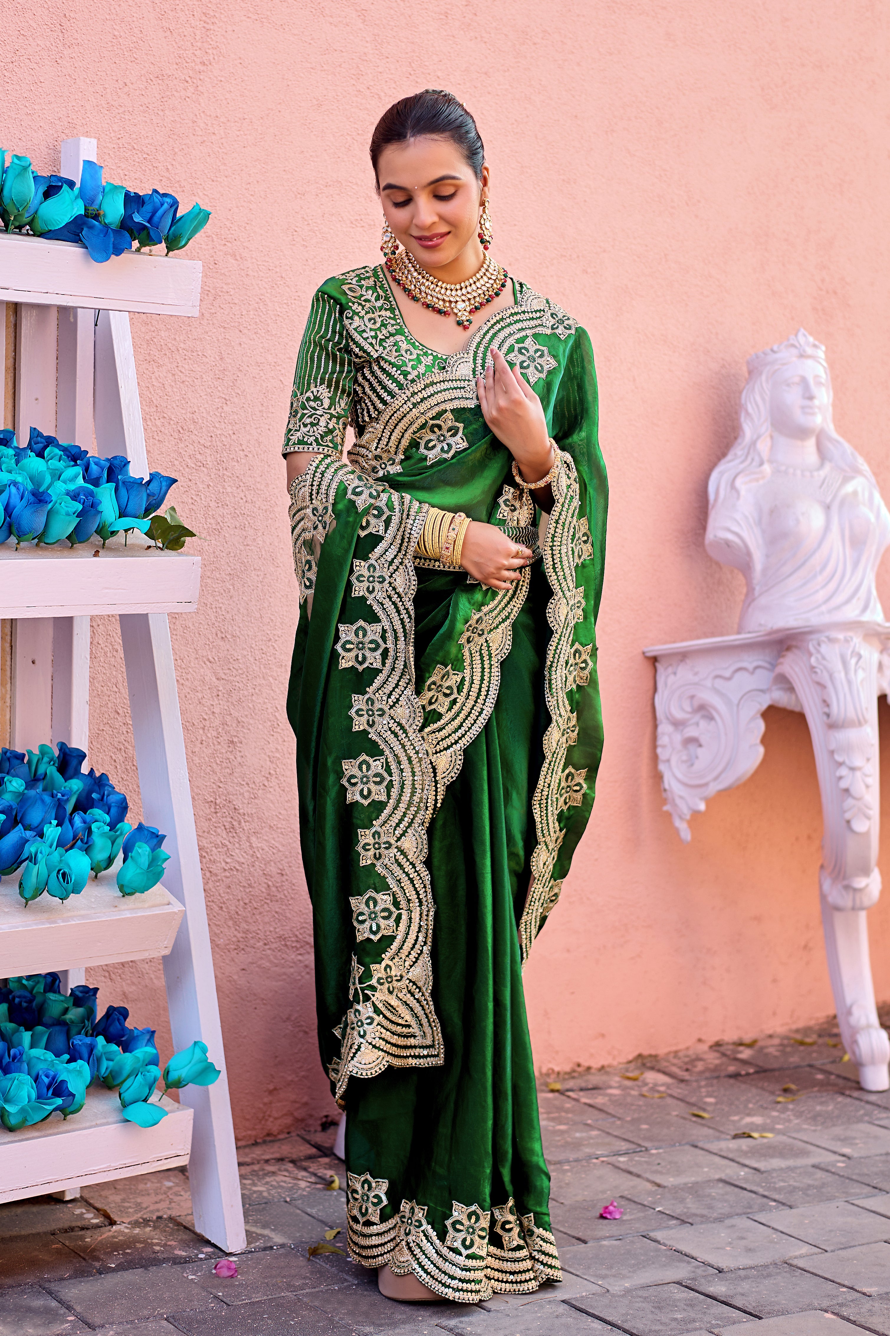 Kusum Saree – Grand Bridal Ensemble with Embroidered Kamarband | Fancy Satin