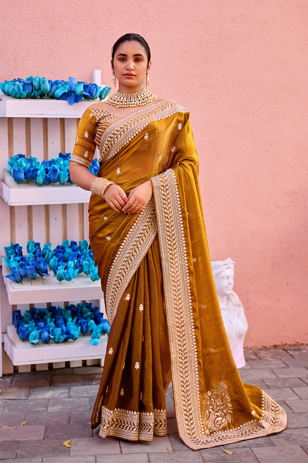 Devsena Saree – Royal Bridal Saree with Embroidered Waist Belt
