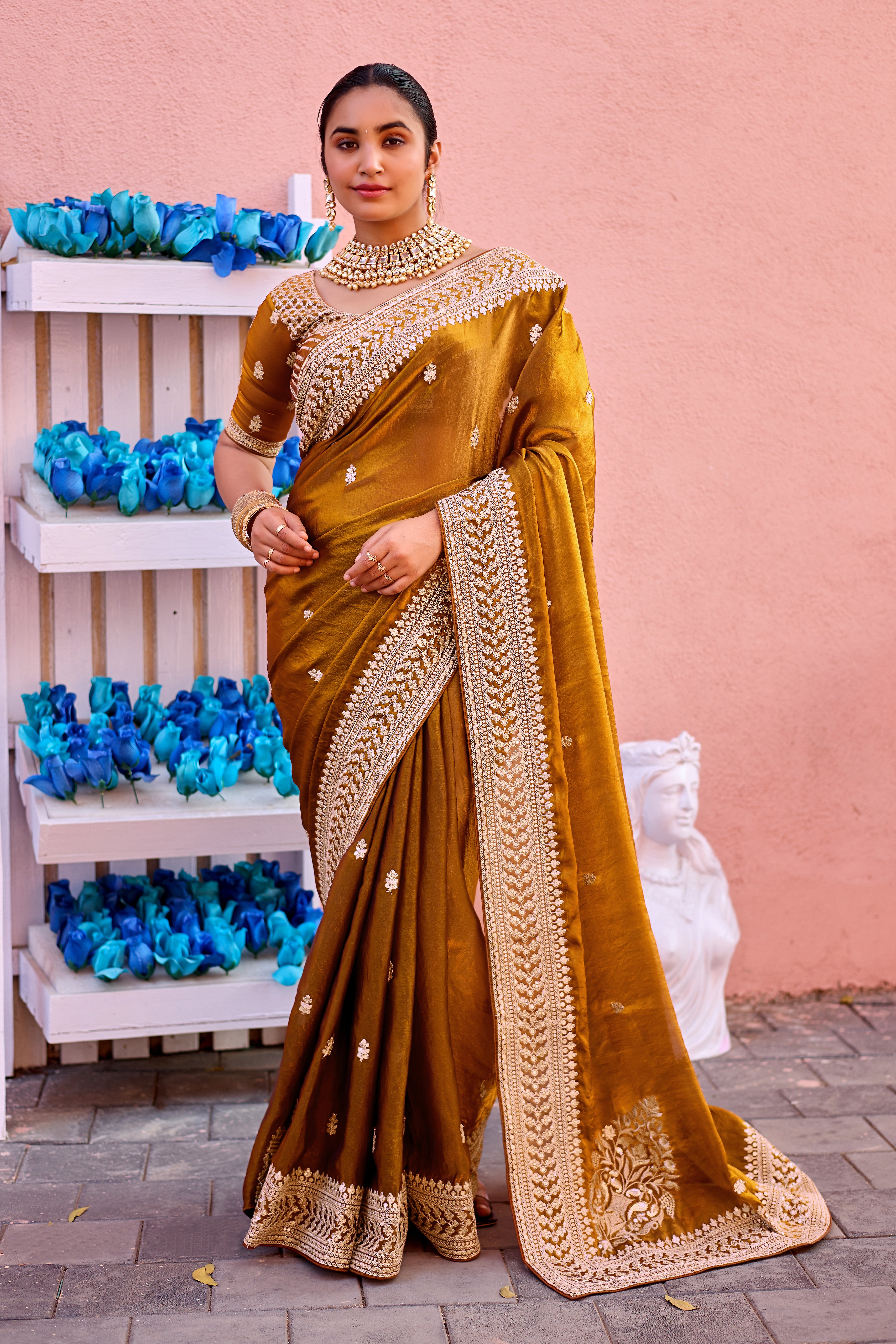 Devsena Saree – Royal Bridal Saree with Embroidered Waist Belt