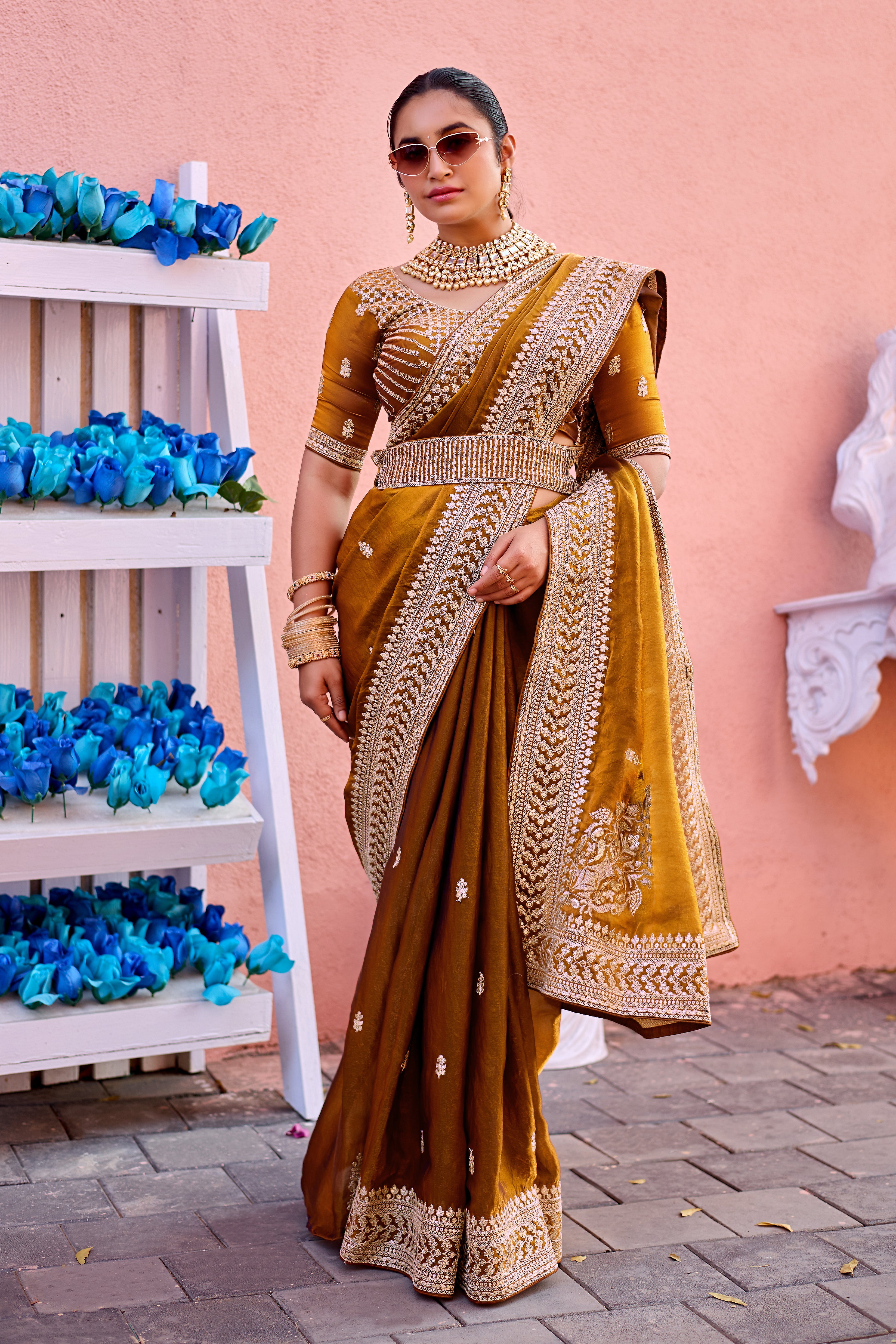Devsena Saree – Royal Bridal Saree with Embroidered Waist Belt