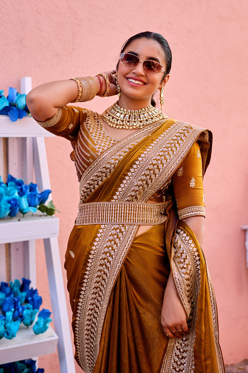 Devsena Saree – Royal Bridal Saree with Embroidered Waist Belt