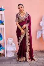 Kusum Saree – Grand Bridal Ensemble with Embroidered Kamarband | Fancy Satin