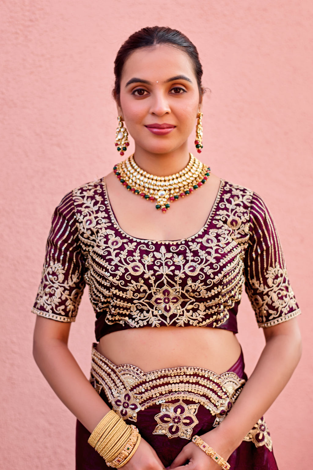 Kusum Saree – Grand Bridal Ensemble with Embroidered Kamarband | Fancy Satin