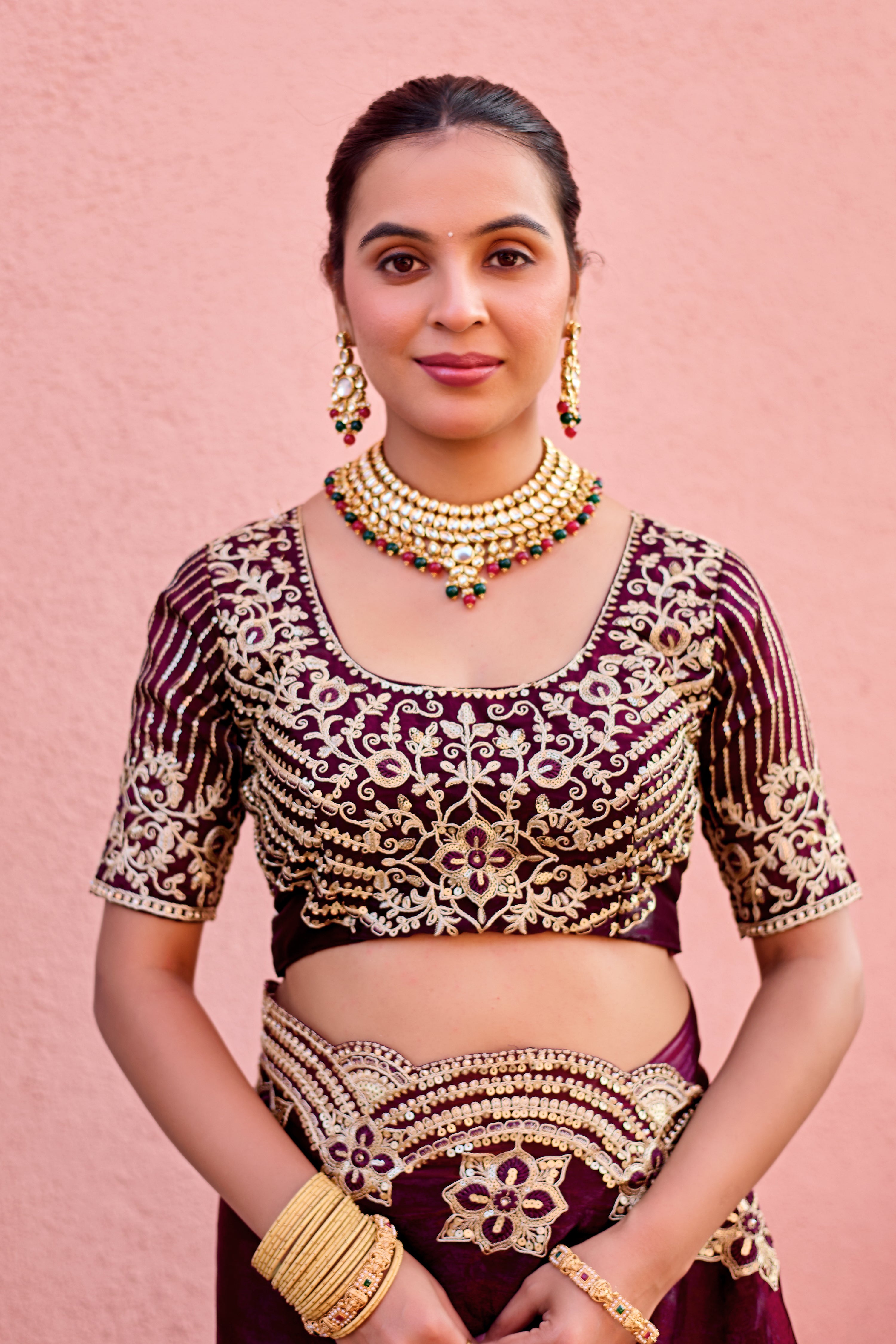 Kusum Saree – Grand Bridal Ensemble with Embroidered Kamarband | Fancy Satin