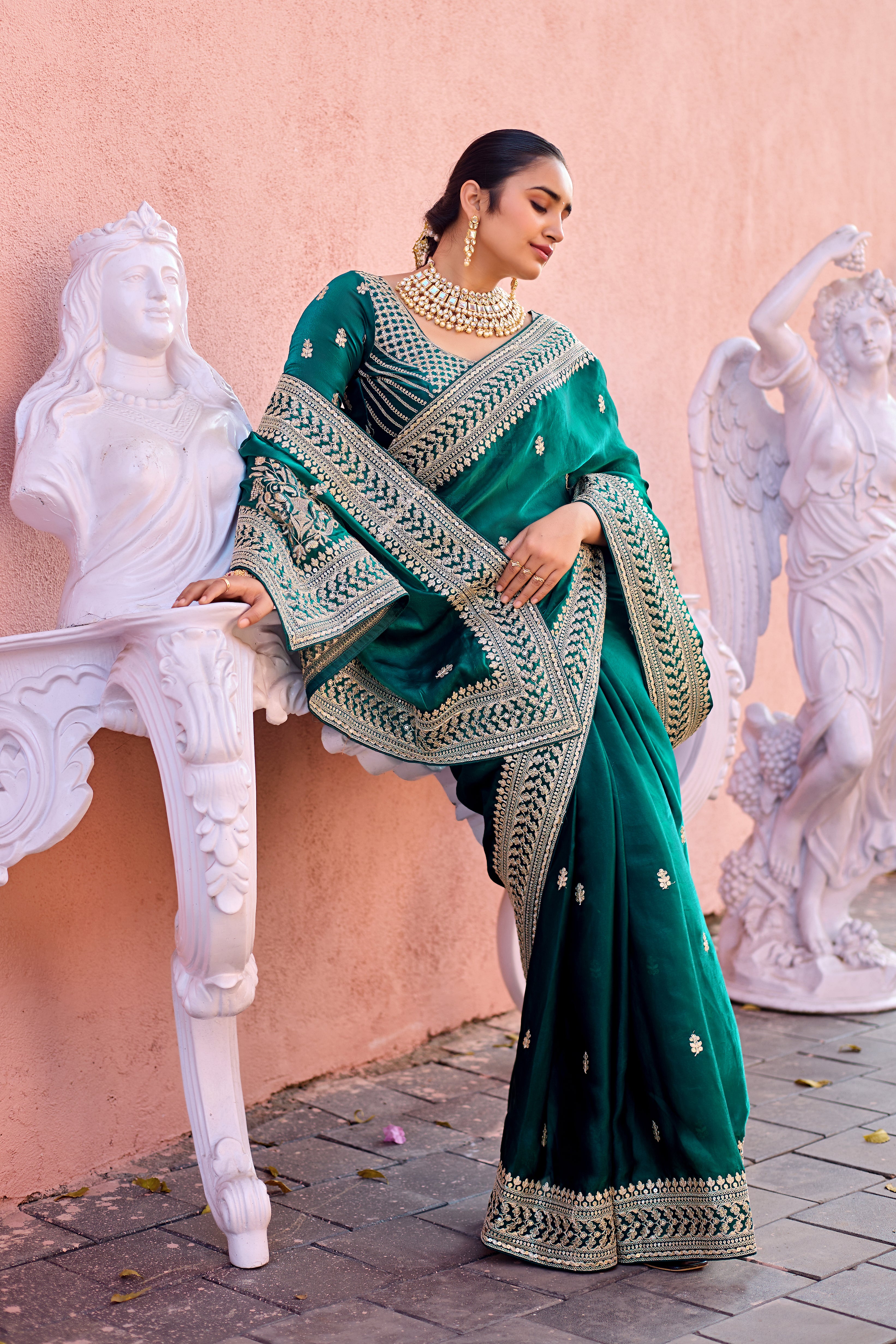 Devsena Saree – Royal Bridal Saree with Embroidered Waist Belt