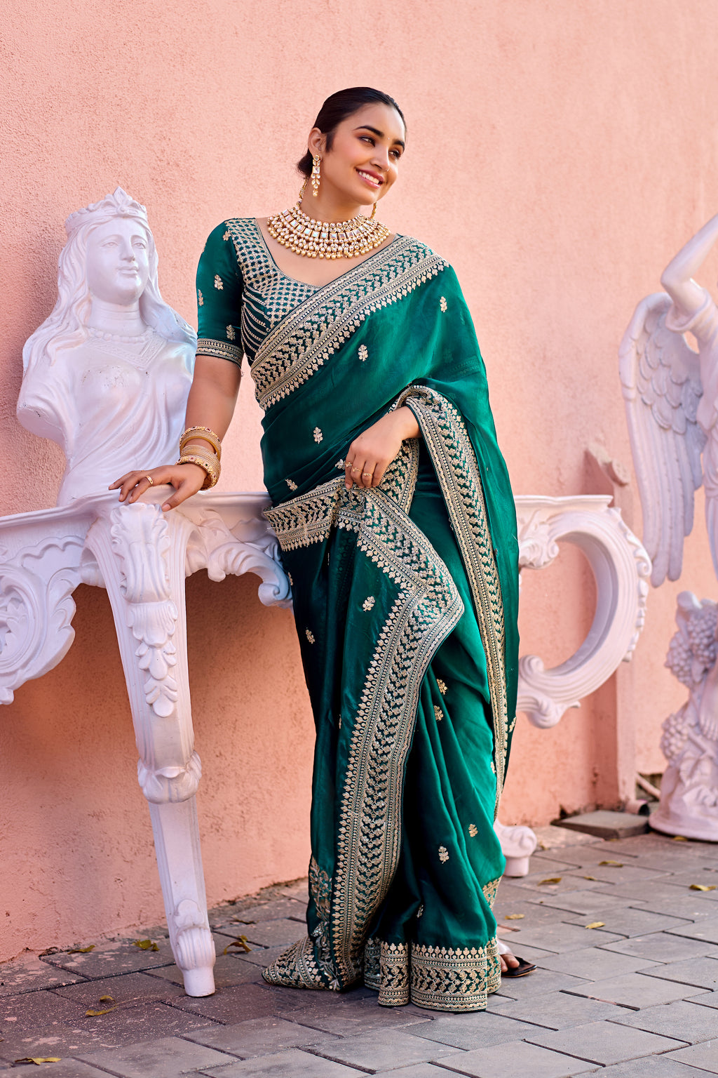 Devsena Saree – Royal Bridal Saree with Embroidered Waist Belt