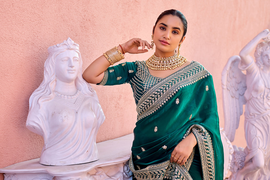 Devsena Saree – Royal Bridal Saree with Embroidered Waist Belt