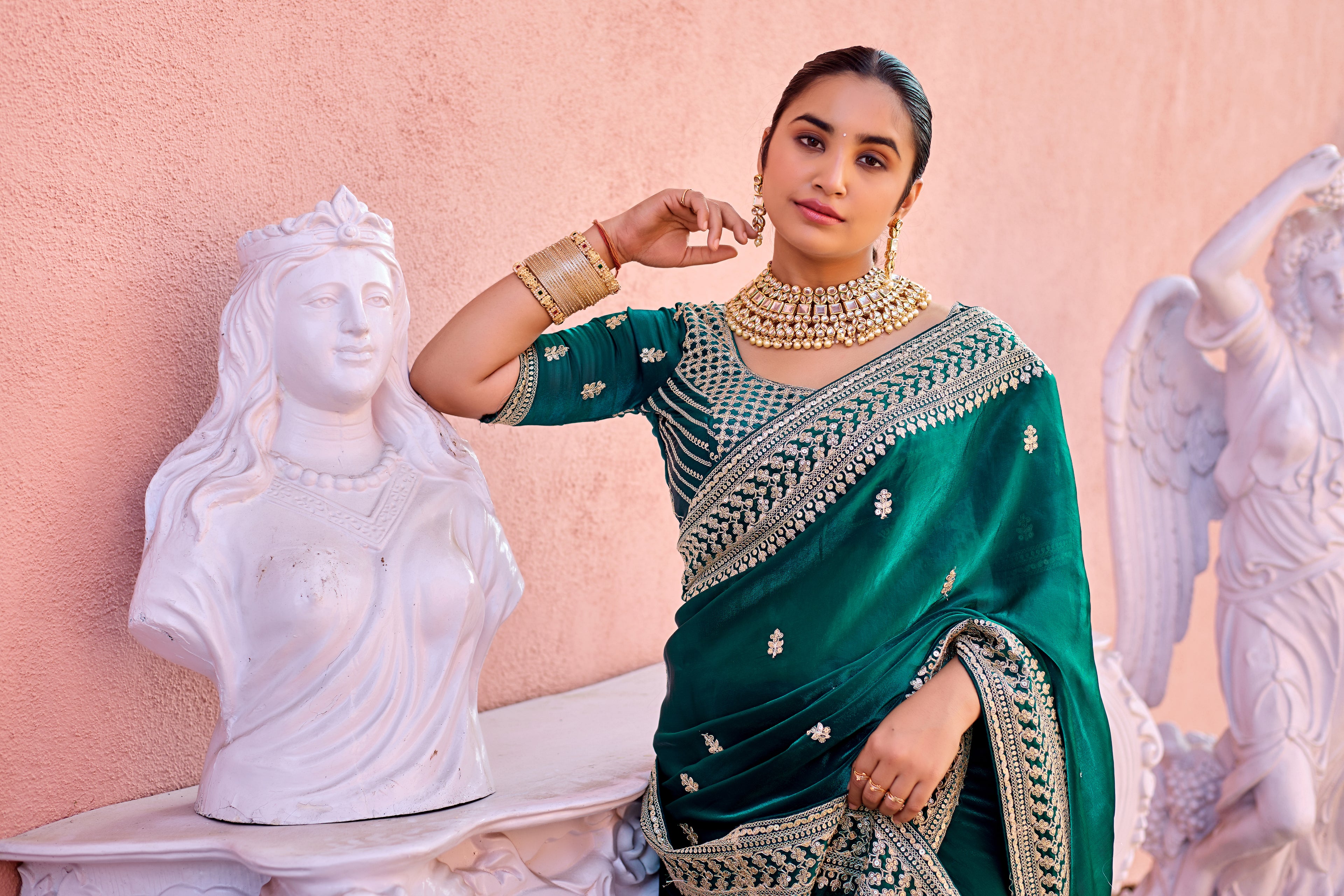 Devsena Saree – Royal Bridal Saree with Embroidered Waist Belt