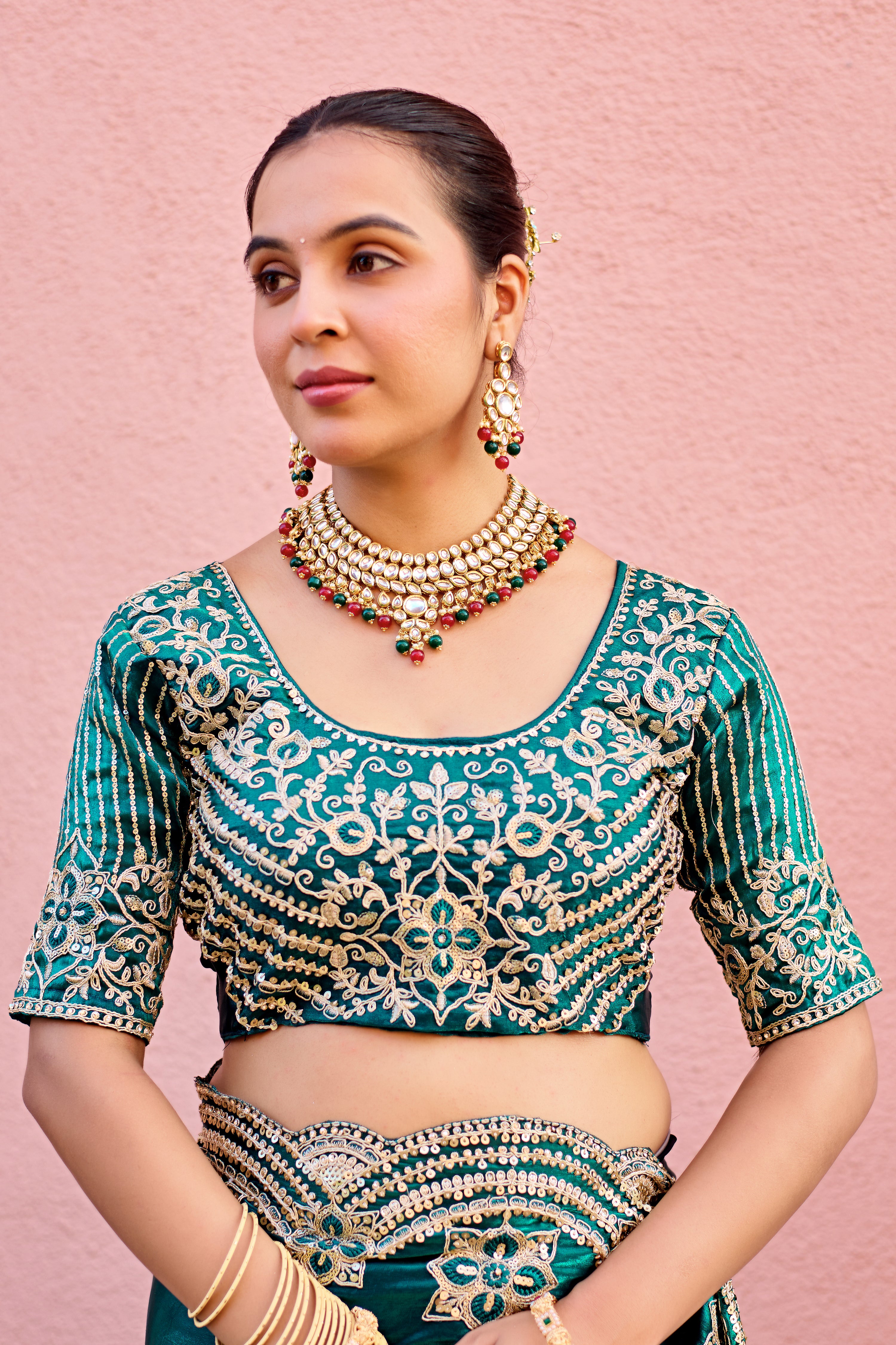 Kusum Saree – Grand Bridal Ensemble with Embroidered Kamarband | Fancy Satin