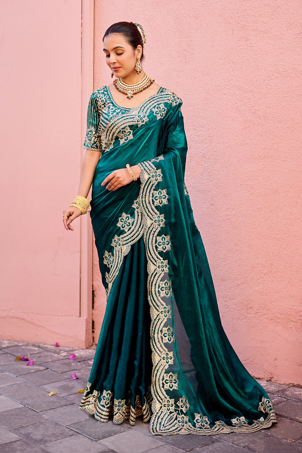 Kusum Saree – Grand Bridal Ensemble with Embroidered Kamarband | Fancy Satin