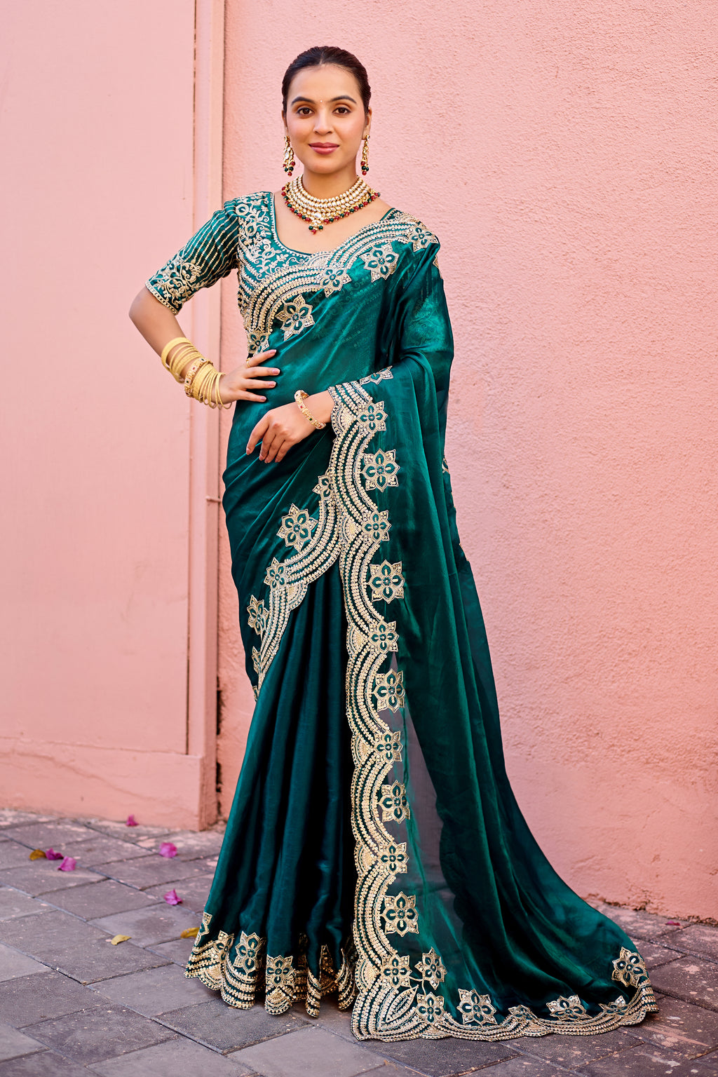 Kusum Saree – Grand Bridal Ensemble with Embroidered Kamarband | Fancy Satin