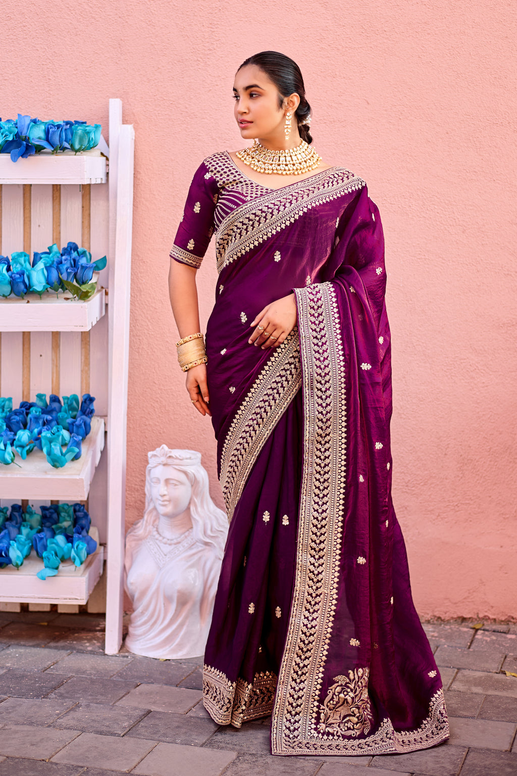 Devsena Saree – Royal Bridal Saree with Embroidered Waist Belt