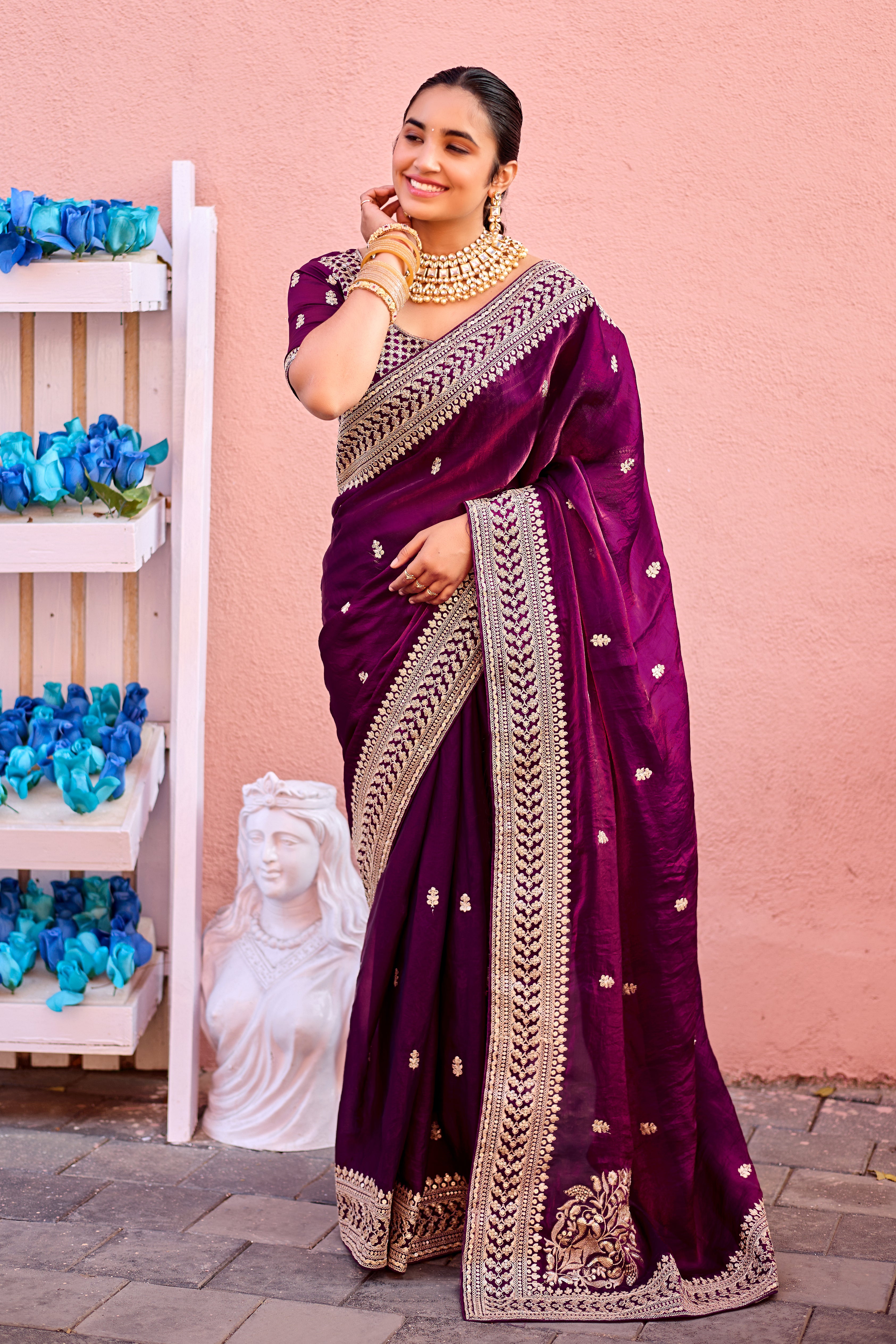 Devsena Saree – Royal Bridal Saree with Embroidered Waist Belt