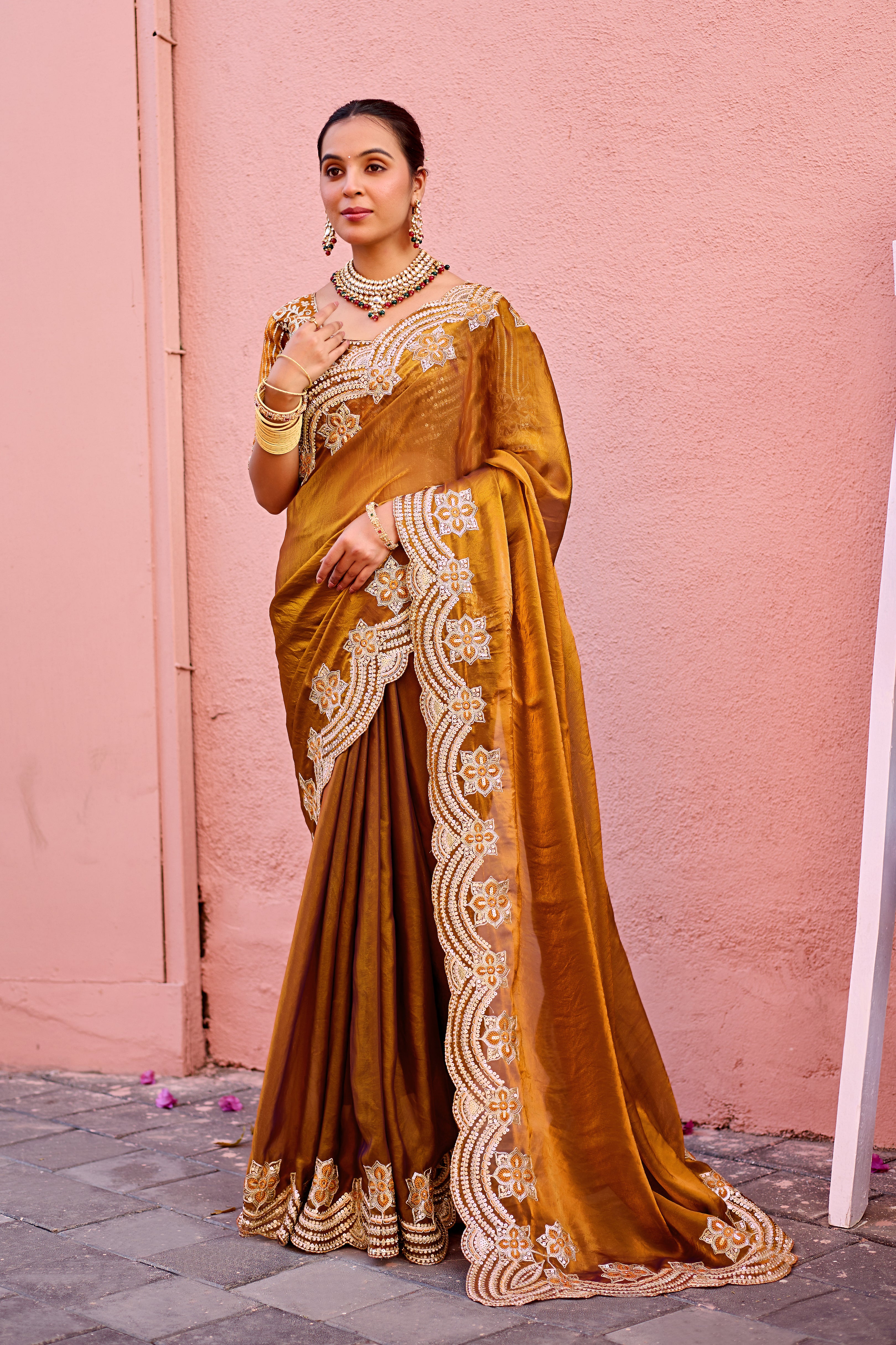 Kusum Saree – Grand Bridal Ensemble with Embroidered Kamarband | Fancy Satin