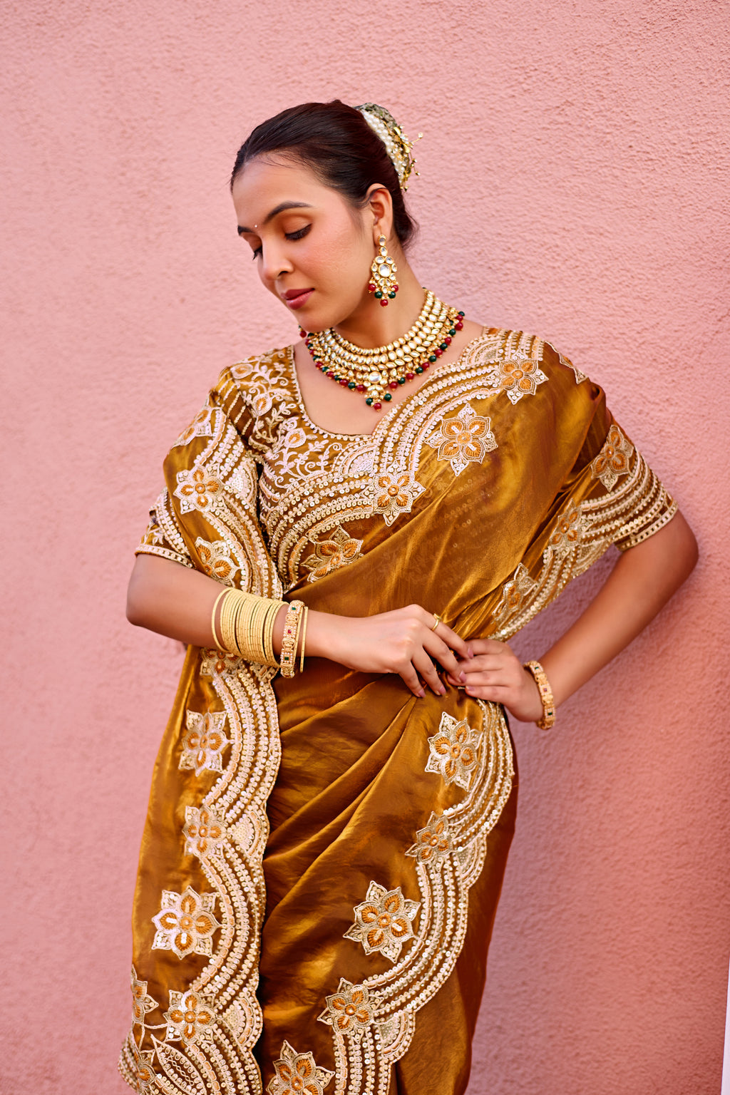 Kusum Saree – Grand Bridal Ensemble with Embroidered Kamarband | Fancy Satin