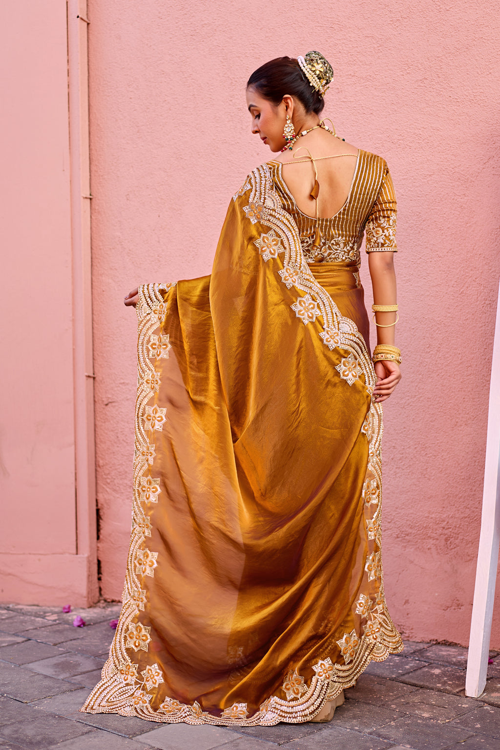 Kusum Saree – Grand Bridal Ensemble with Embroidered Kamarband | Fancy Satin