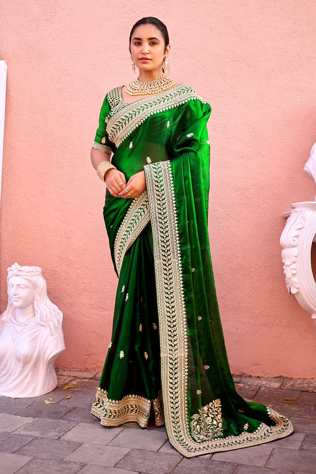 Devsena Saree – Royal Bridal Saree with Embroidered Waist Belt
