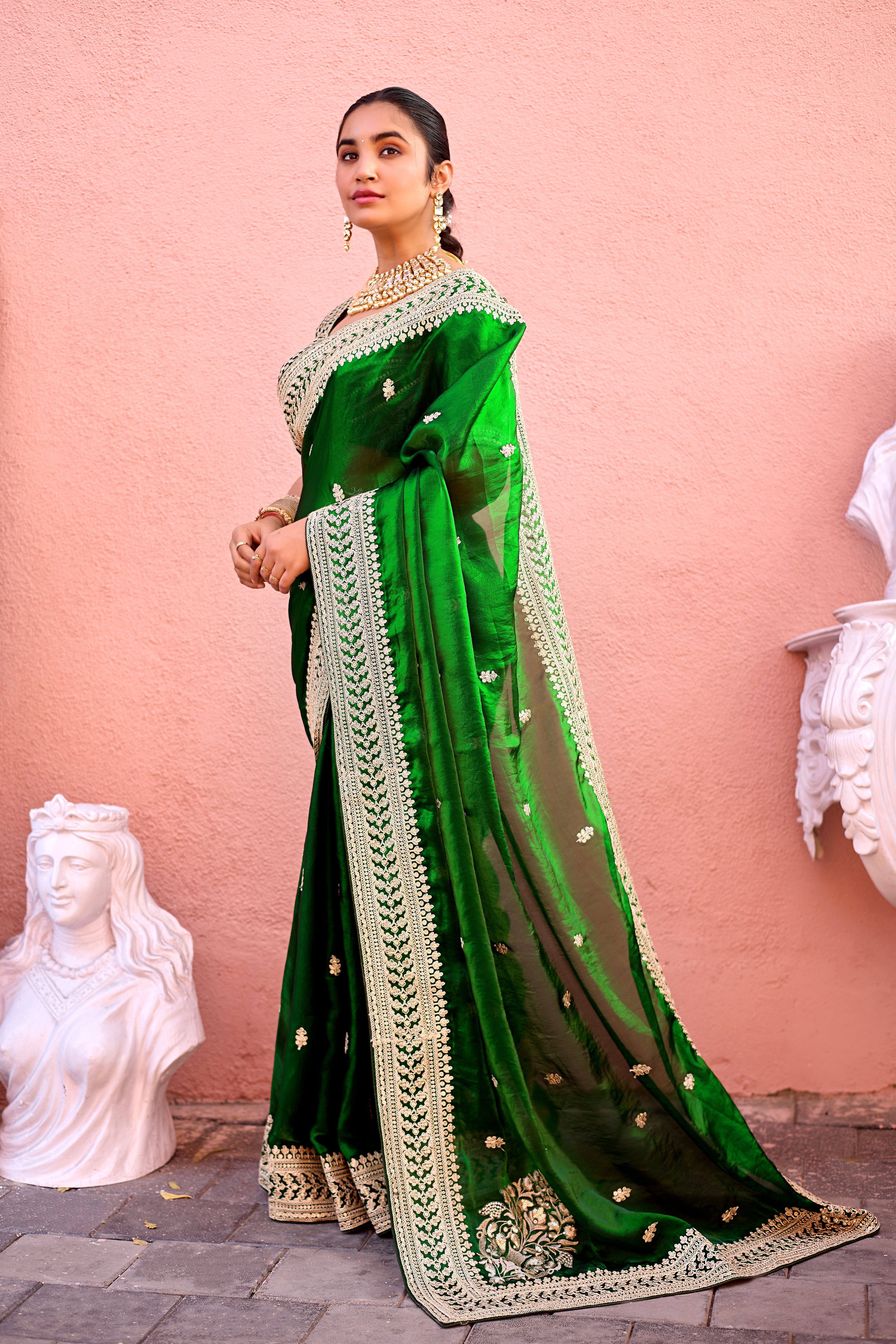 Devsena Saree – Royal Bridal Saree with Embroidered Waist Belt