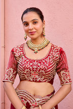 Kusum Saree – Grand Bridal Ensemble with Embroidered Kamarband | Fancy Satin