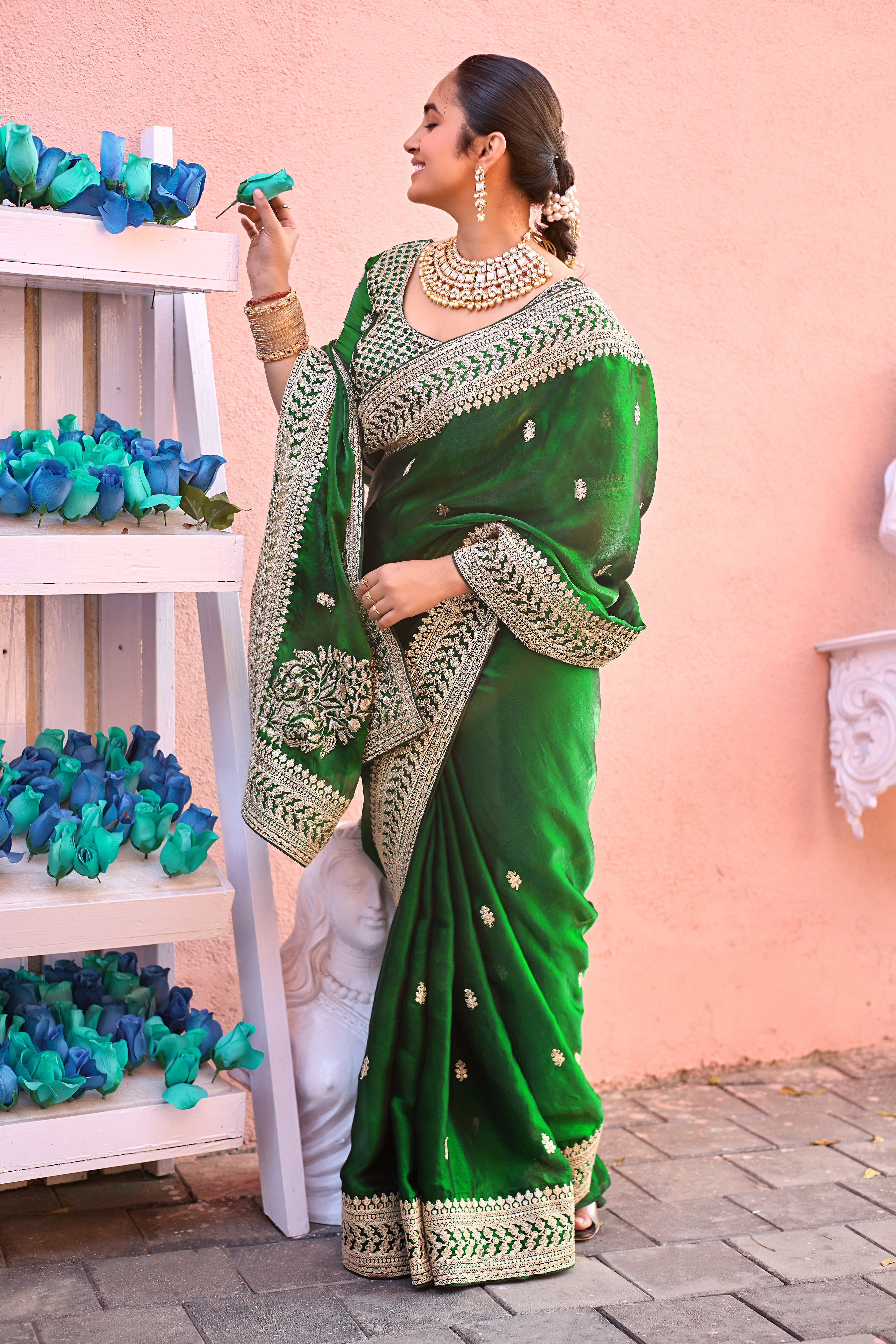 Devsena Saree – Royal Bridal Saree with Embroidered Waist Belt