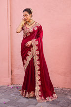 Kusum Saree – Grand Bridal Ensemble with Embroidered Kamarband | Fancy Satin