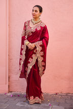 Kusum Saree – Grand Bridal Ensemble with Embroidered Kamarband | Fancy Satin