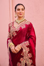 Kusum Saree – Grand Bridal Ensemble with Embroidered Kamarband | Fancy Satin