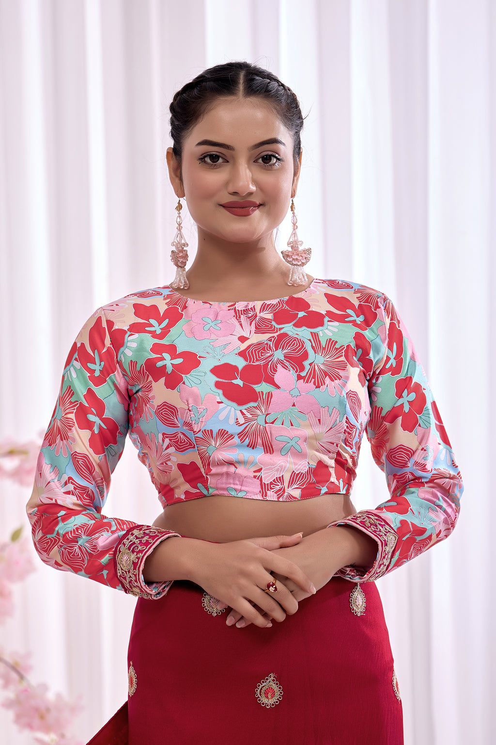 Rani — Crimson Embroidered Organza Saree | Morpankh 1.0