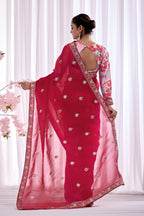 Rani — Crimson Embroidered Organza Saree | Morpankh 1.0