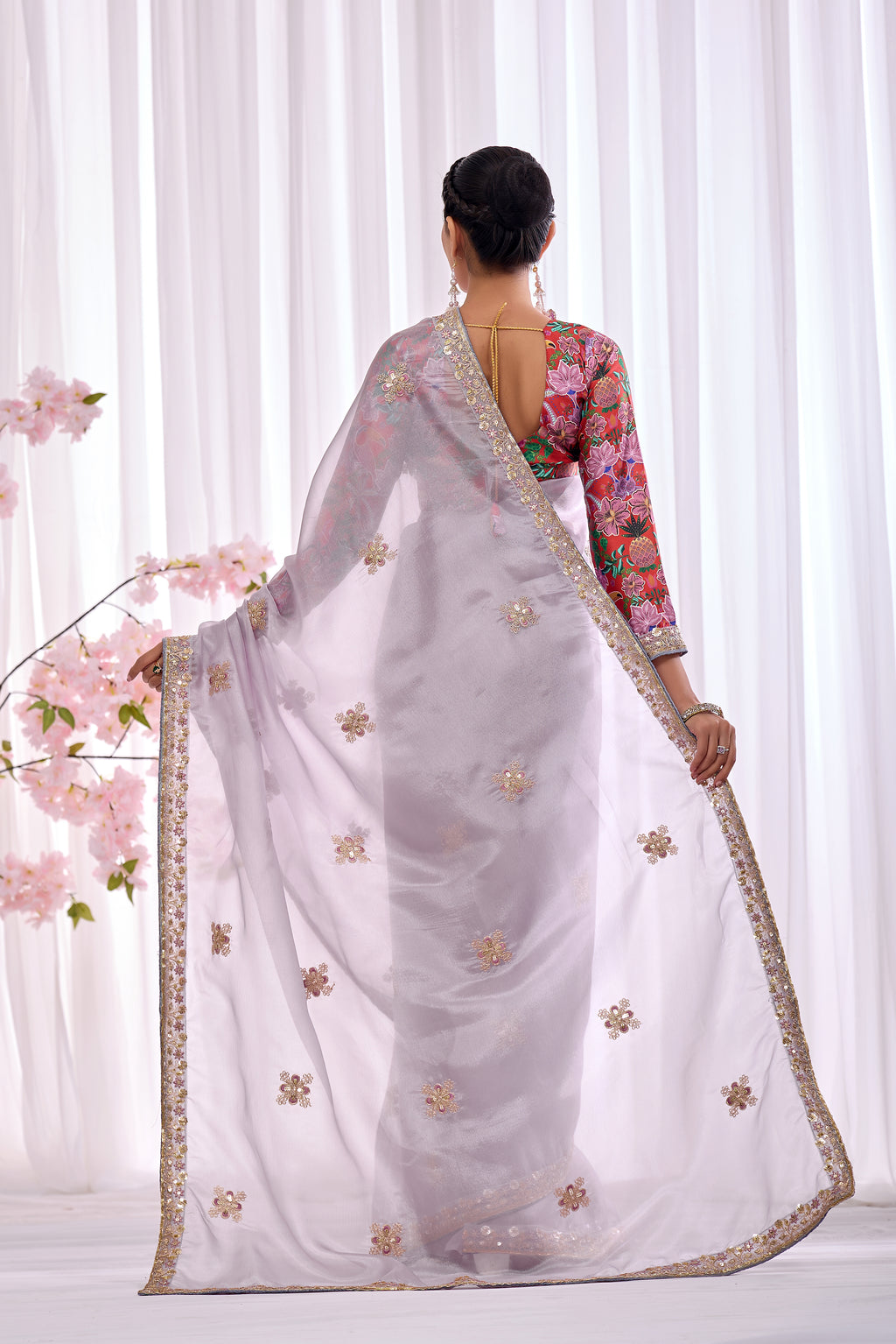 Sanjh — Lilac Embroidered Tissue Organza Saree | Morpankh 1.0