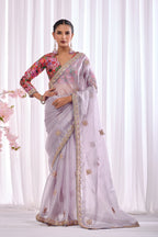 Sanjh — Lilac Embroidered Tissue Organza Saree | Morpankh 1.0