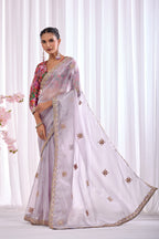 Sanjh — Lilac Embroidered Tissue Organza Saree | Morpankh 1.0
